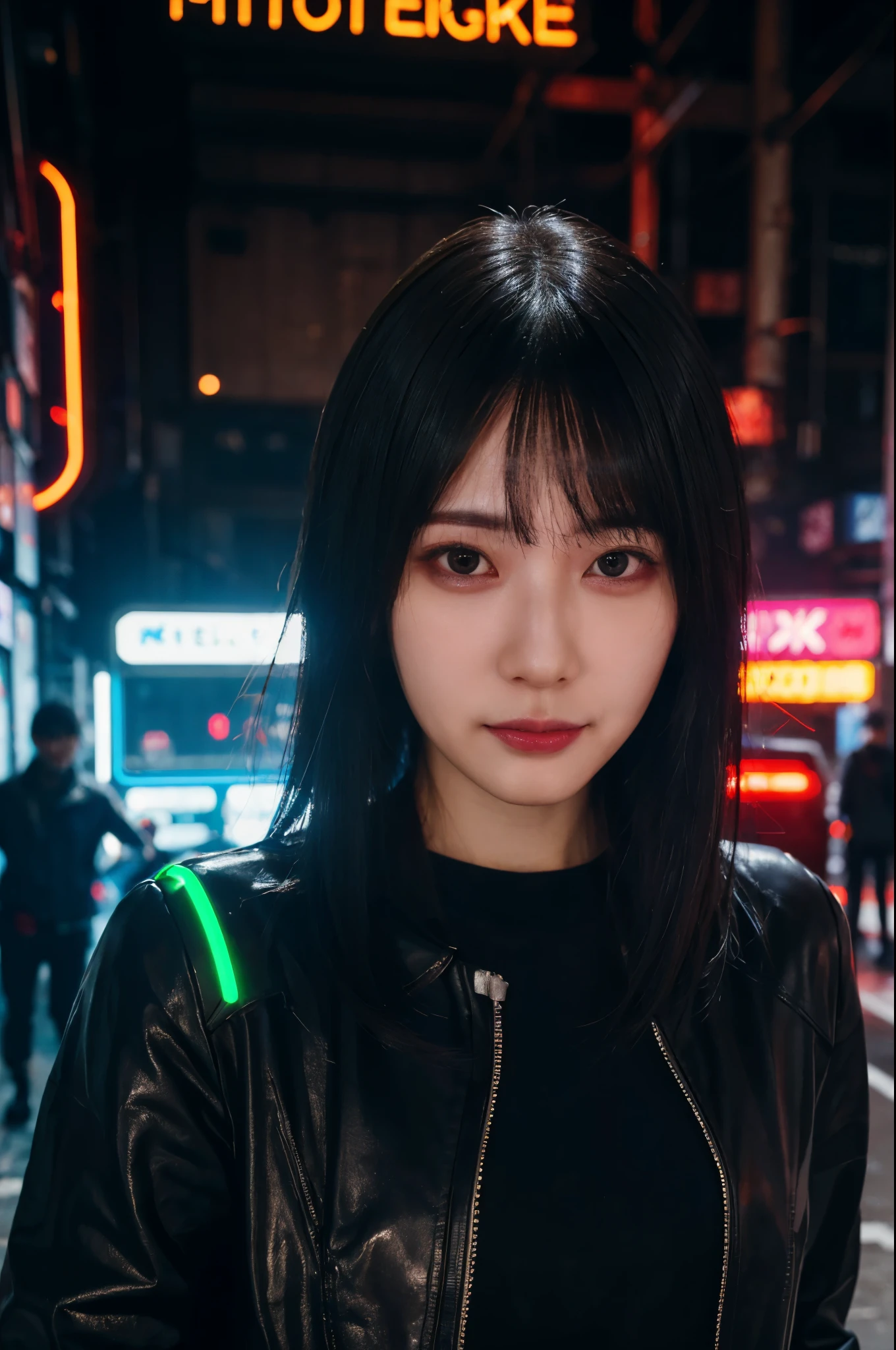 (photorealistic:1.4), (best quality:1.0), (ultra highres:1.0), 8k, RAW photo, (masterpiece:0.2), upper body,
Cybernetic_Jawless, mask, mechanical parts, cybernetic, 1girl, asian, black eyes, black hair, (long hair:1.2) with bangs,
(cyberpunk street:1.2), neon lights,