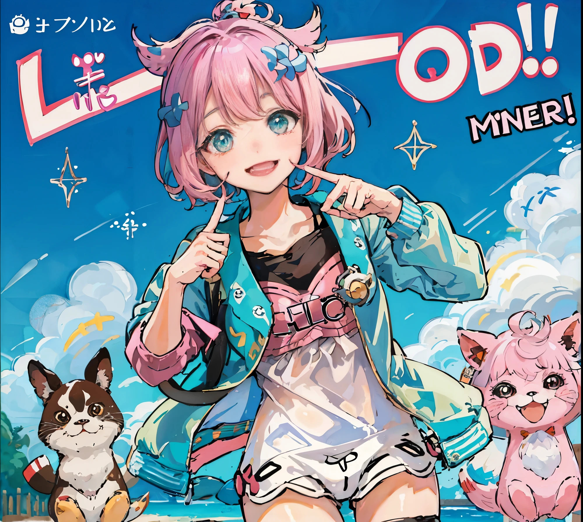 cover page, Hawaii's tourist magazine, highres, top quality, best quality, paid reward available, unparalleled masterpiece, perfect artwork, absurdres(angelic cute 1girl, cat girl)perfect anatomy, The best pose as a subject, seashore, Palm tree, Swim suit, pareu, twilight, concept, camera angle, good lighting,