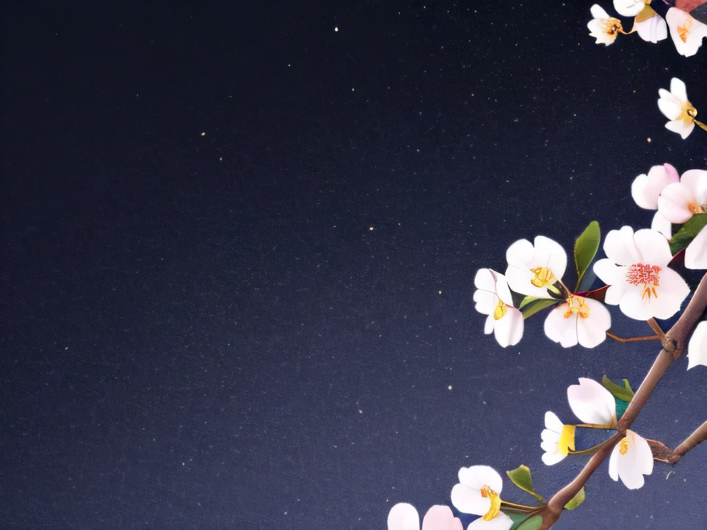 High resolution,background white,（Plum blossom）,There is nothing in the middle space, And petals are scattered around it..