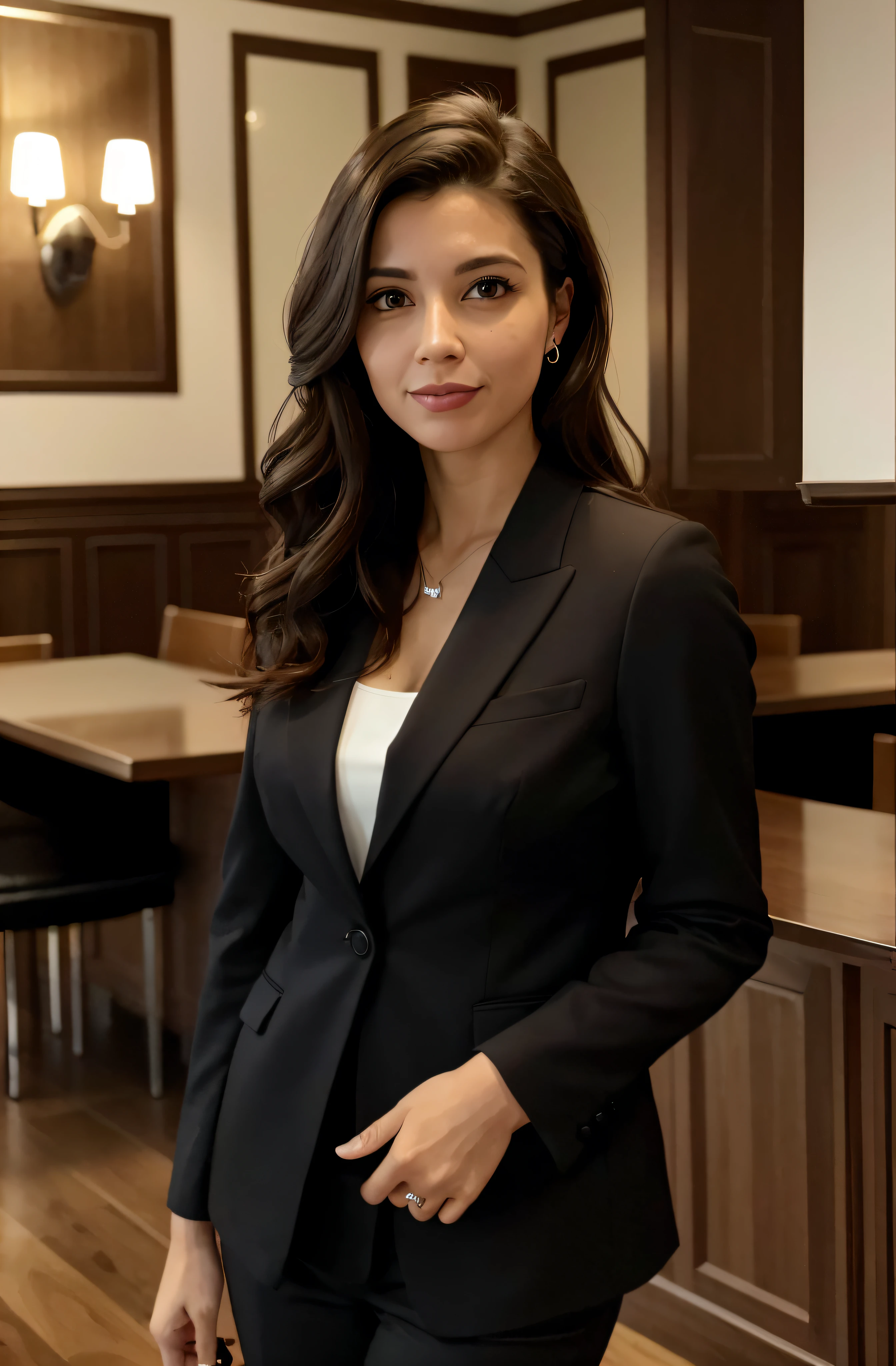 Arafed woman in a black suit standing in a room, no terno, woman in black business suit, em um terno, woman in business suit, vestindo terno preto, wearing a business suit, wearing business suit, lawyer suit, in a business suit, vestindo um terno formal, with a business suit on, black business suit, business woman, sorrindo, sorriso