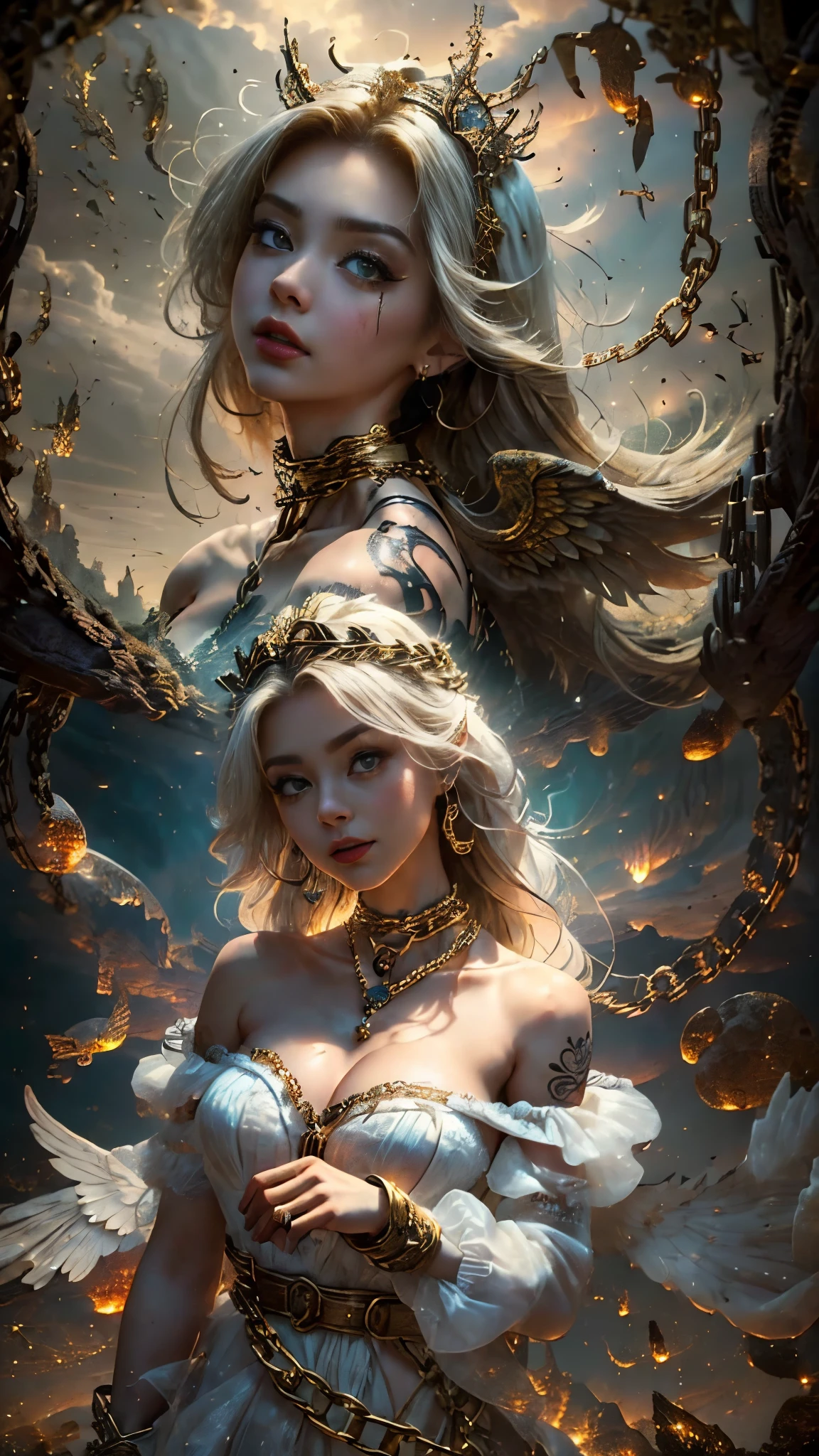 ((Masterpiece)), ((Best Quality)), 8K, HD, Super Detail,young 2women wearing a dress with big (plunging), nsfw, exposed nipple, hard nipple, puffy nipple, 
