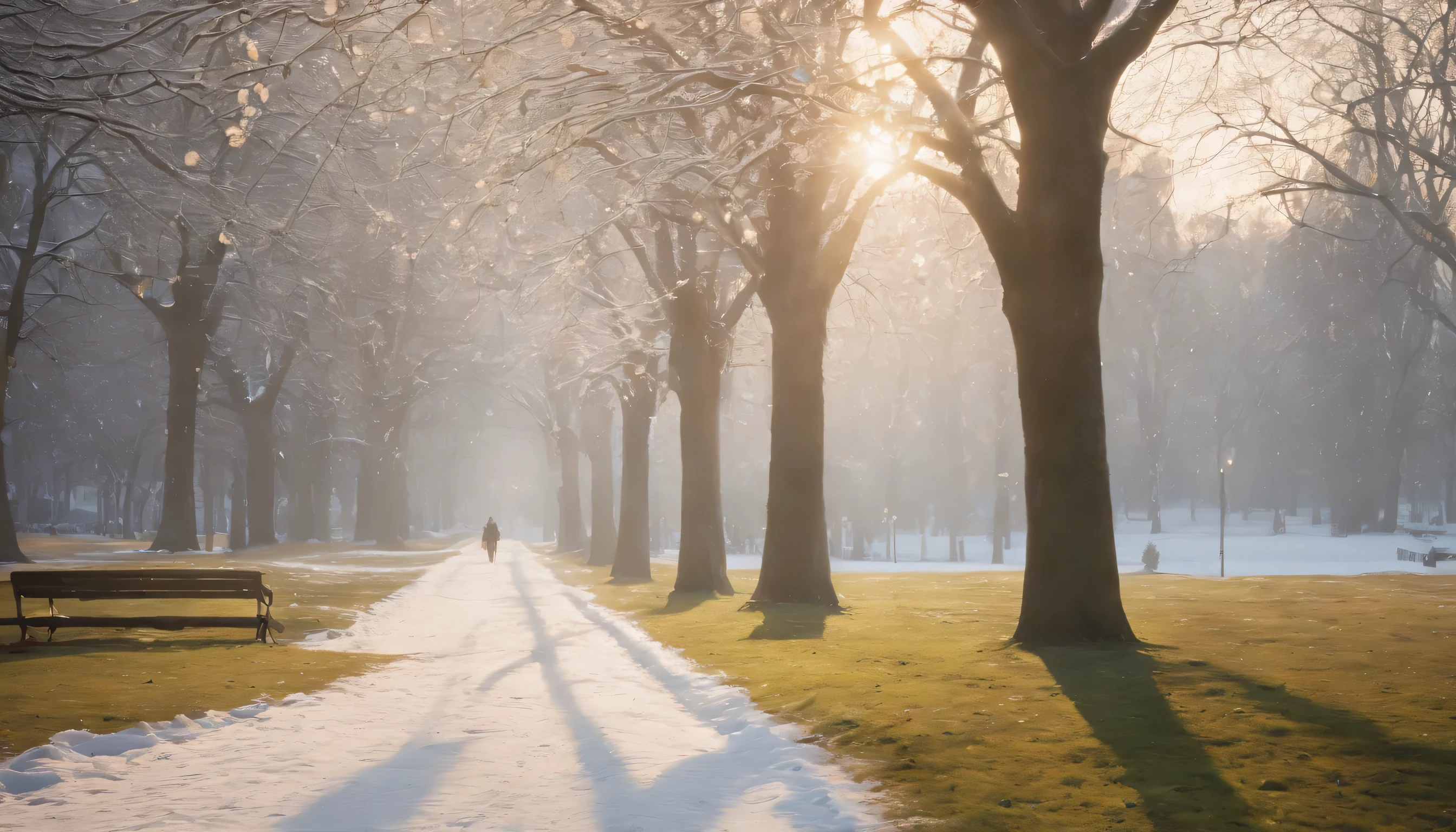 (Highly detailed CG Unity 8K wallpaper、masterpiece、highest quality、Super detailed)、(best lighting、best shadow、very delicate and beautiful)、highest quality、8K、Detailed facial depiction、masterpiece、highest quality、clear image quality、Photo of a walk in a quiet snowy park