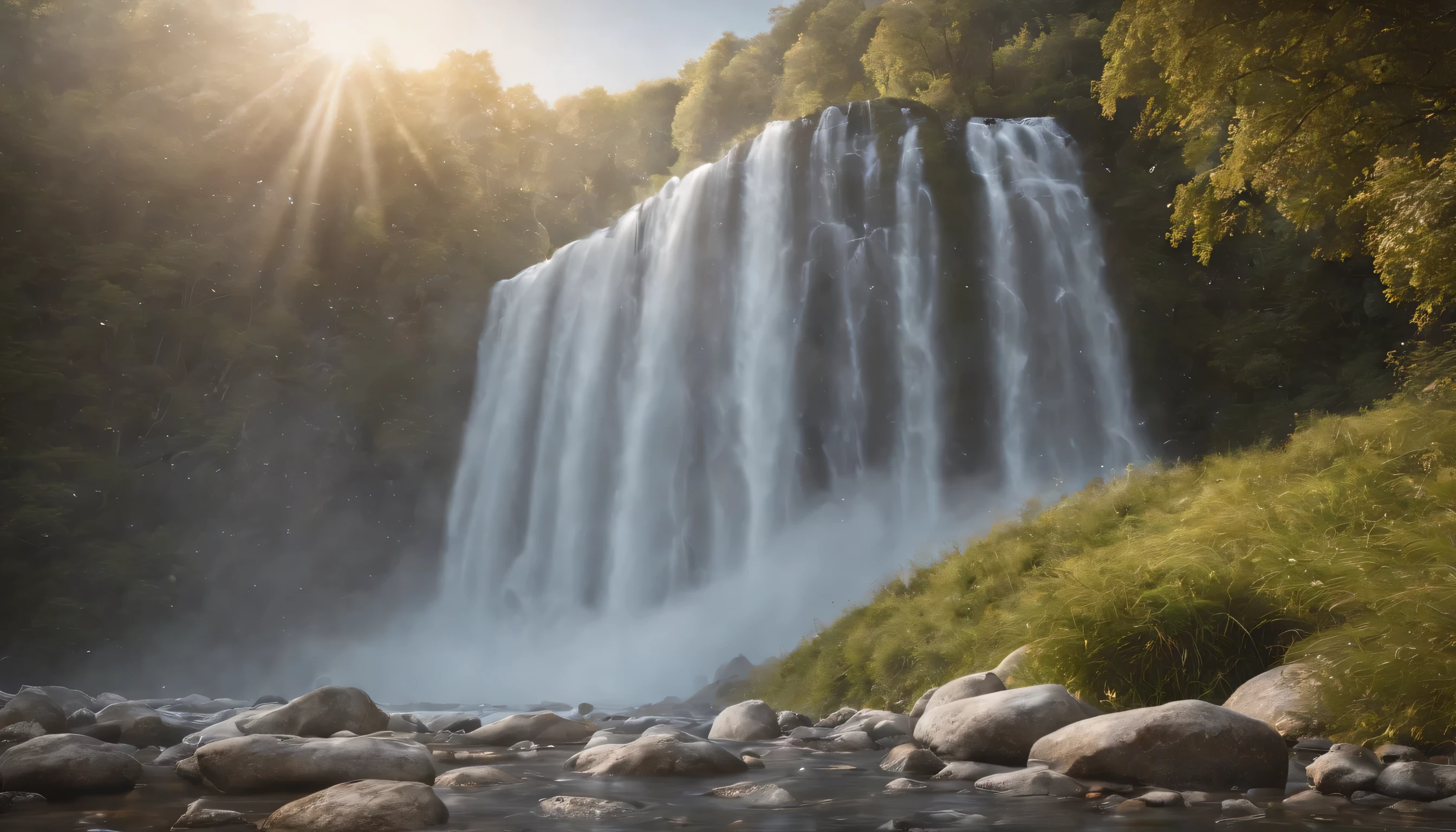 (Highly detailed CG Unity 8K wallpaper、masterpiece、highest quality、Super detailed)、(best lighting、best shadow、very delicate and beautiful)、highest quality、8K、Detailed facial depiction、masterpiece、highest quality、clear image quality、
Photo of a beautiful waterfall with sparkling ice crystals