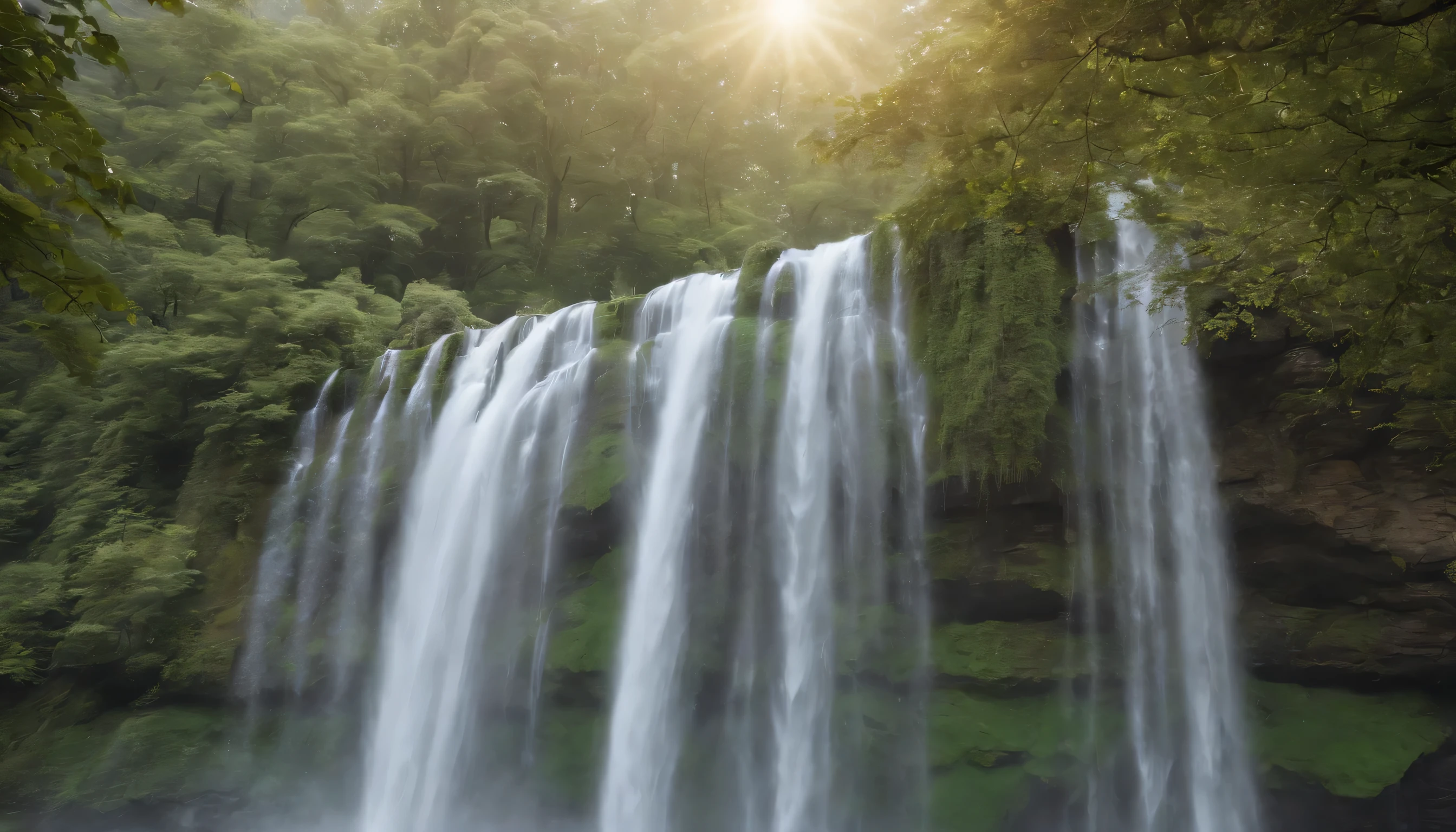 (Highly detailed CG Unity 8K wallpaper、masterpiece、highest quality、Super detailed)、(best lighting、best shadow、very delicate and beautiful)、highest quality、8K、Detailed facial depiction、masterpiece、highest quality、clear image quality、
Photo of a beautiful waterfall with sparkling ice crystals