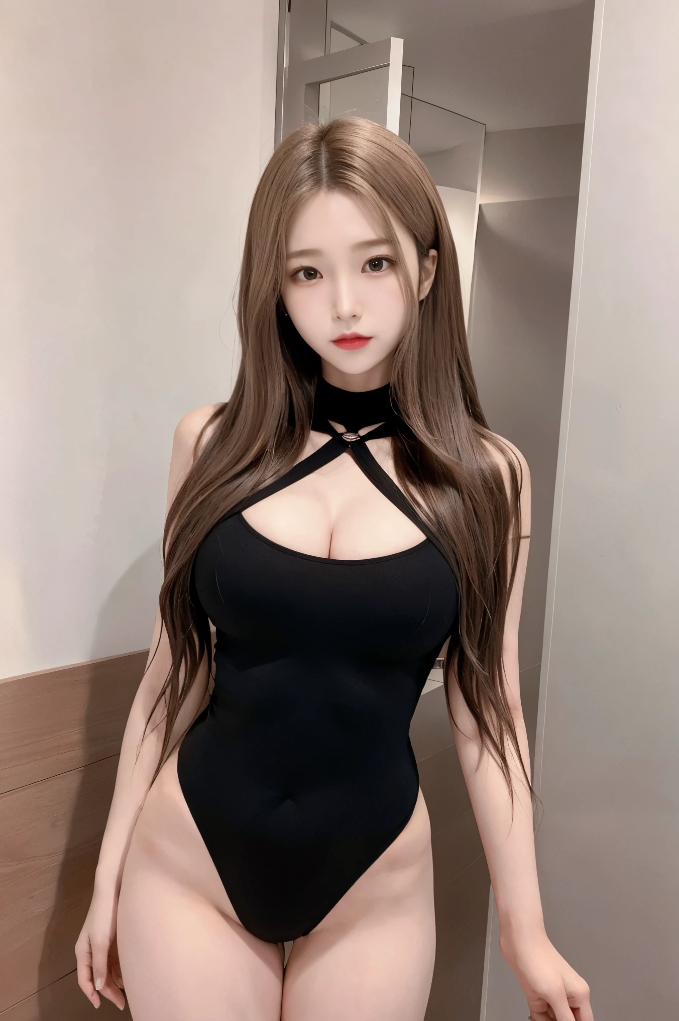 Japan pretty girl, (realisitic, Hi-Res: 1.4), 1 girl, (Natural light), (more face, more hair, More skin), (Middle chest), Big eyes, slender, an legs, mid-waist,(Face shot:1.3),(Leotard: 1.1),(vampire makeup:1.5),