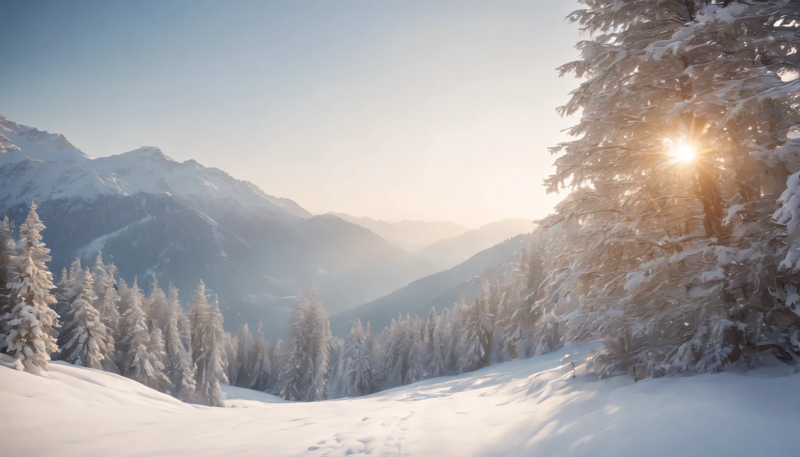(Highly detailed CG Unity 8K wallpaper、masterpiece、highest quality、Super detailed)、(best lighting、best shadow、very delicate and beautiful)、highest quality、8K、Detailed facial depiction、masterpiece、highest quality、clear image quality、Snowy scenery and surrounding mountains reflected on the deep blue lake surface々々Photo of