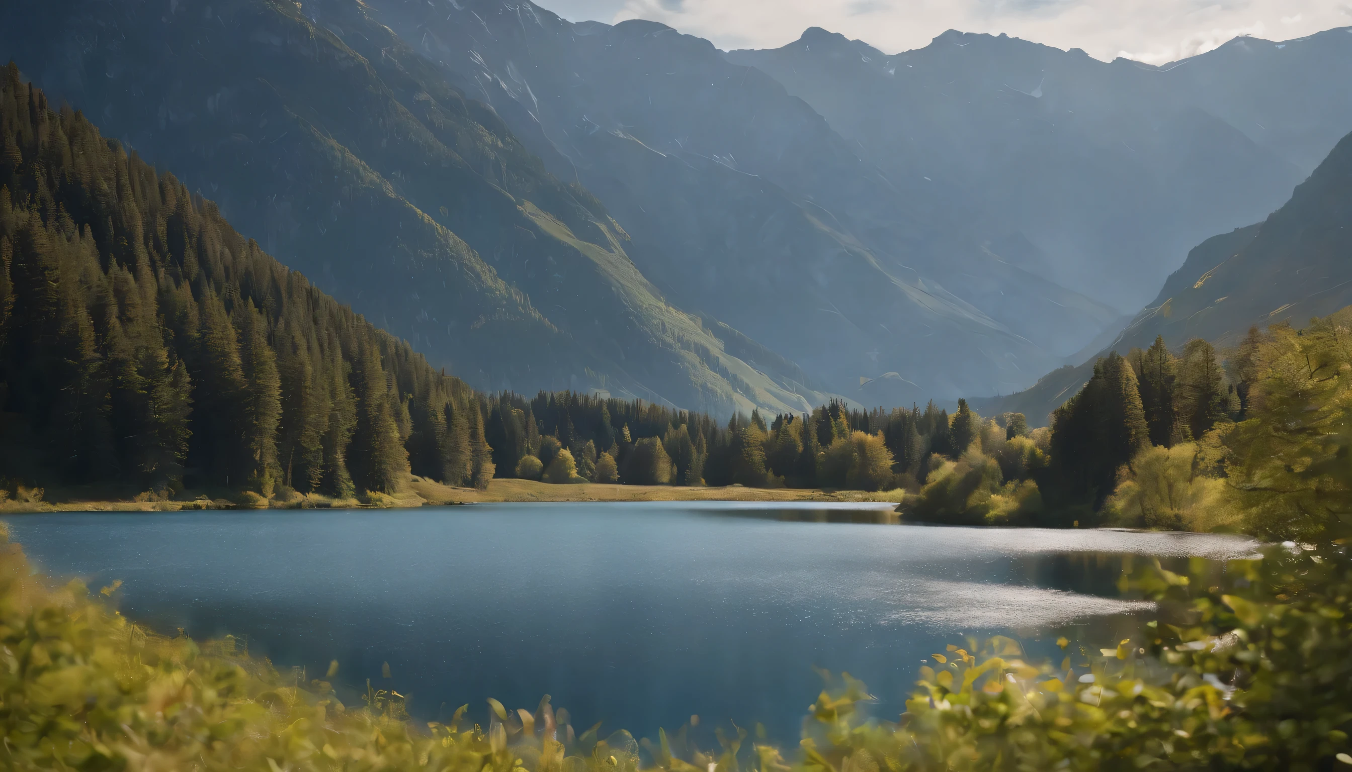 (Highly detailed CG Unity 8K wallpaper、masterpiece、highest quality、Super detailed)、(best lighting、best shadow、very delicate and beautiful)、highest quality、8K、Detailed facial depiction、masterpiece、highest quality、clear image quality、Snowy scenery and surrounding mountains reflected on the deep blue lake surface々々Photo of