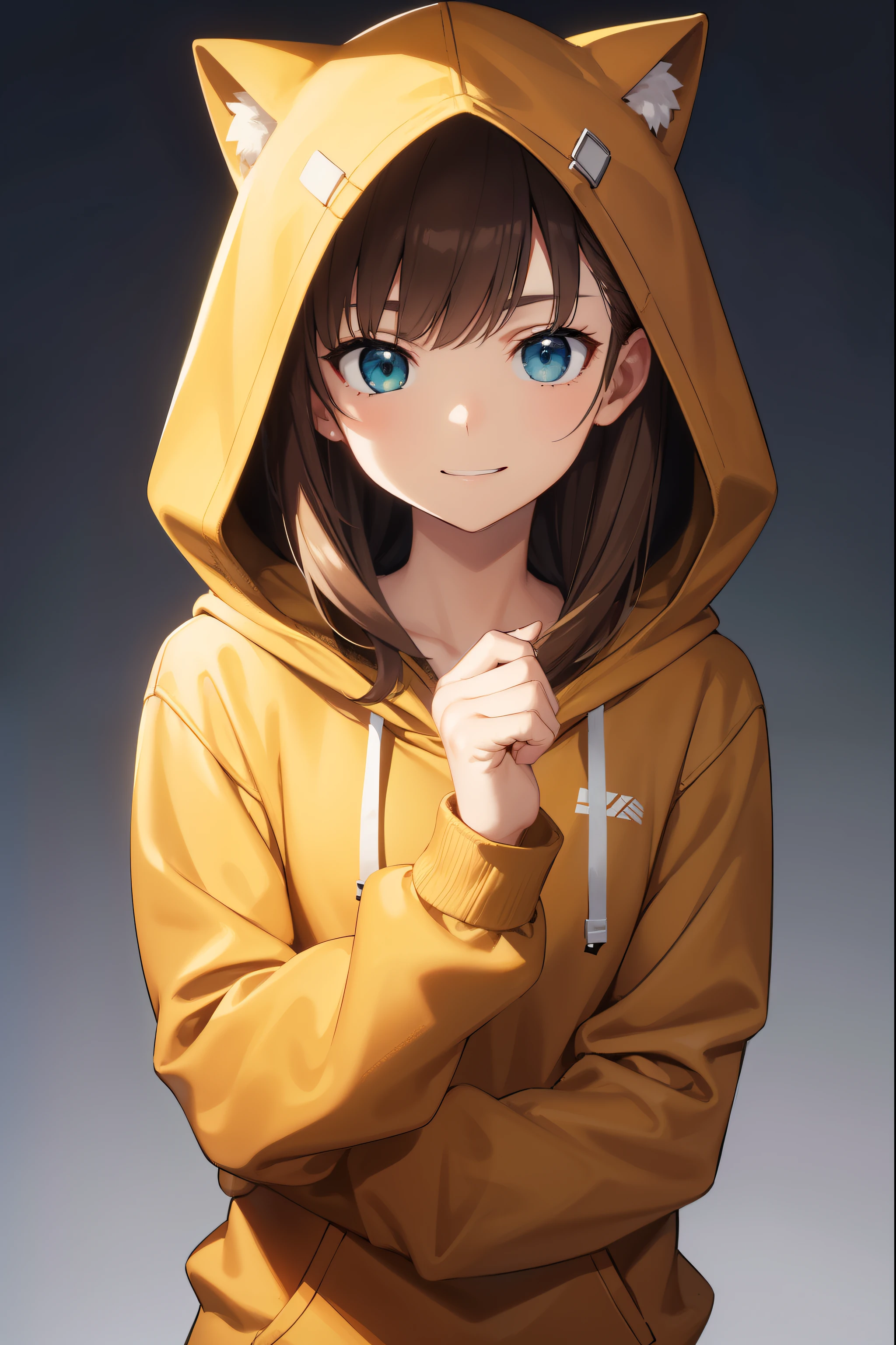 women only, brown hair, medium hair,
casual, hoodie, hood, brown hoodie, hooded hoodie, white sneakers,
whole body, whole body, front, I'm watching you, I'm watching you, smile no background, green screen top quality, High resolution, 8k wallpaper, highly detailed face, perfect lighting, Detailed CG, (perfect hands, perfect anatomy),