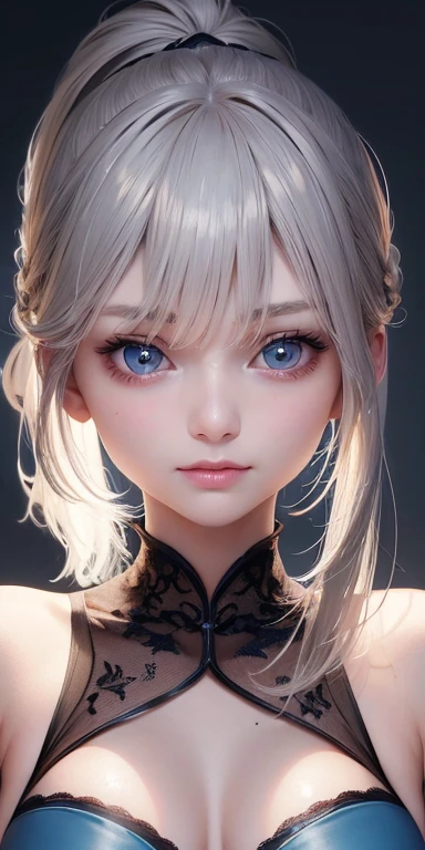 one person１８Beautiful woman of age、Moisturizing and beautiful eyes、ciri、picture、oval jaw、delicate features、beautiful expression、beautiful blonde hair、long bangs、long ponytail、Blue eyes with a beautiful glow、LDS Art,Fashion model 25 years old、[[[[Close-up]]]]、[[[[chest]]]]、[[[[head]]]]、[[[[shoulder]]]]、perfect eyes、Perfect iris、perfect lips、perfect teeth、perfect skin、soft front light、glow、HDR、(calm color 1.2)