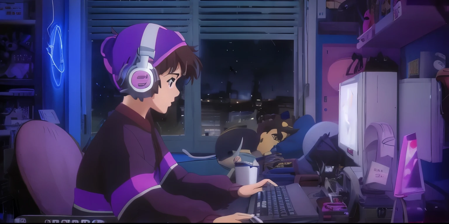 Anime character sitting in front of computer with headphones, anime movie screenshots, today's featured anime still, Anime atmosphere of the 80s, Still from the TV anime, anime movie yet, lofi art style, In the art style of 80's anime, anime movie screenshots, lofi girl, anime still, Scenes from animated movies, anime scener, anime still image