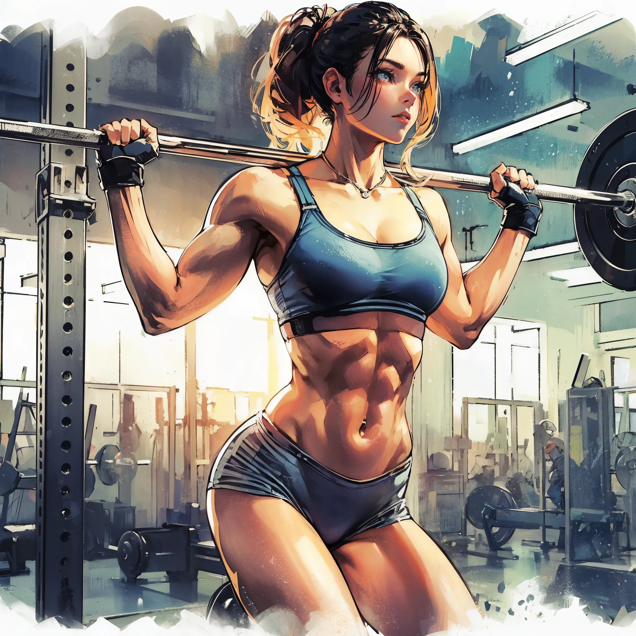 high quality,HD,16k,sharp lines,1 girl,Female weight lifting athlete ,cute face, medium breasts, nice legs,At the weight lifting venue,focus girl,detailed beautiful face,detailed clothes,beautiful eyes,cool,dynamic angle
