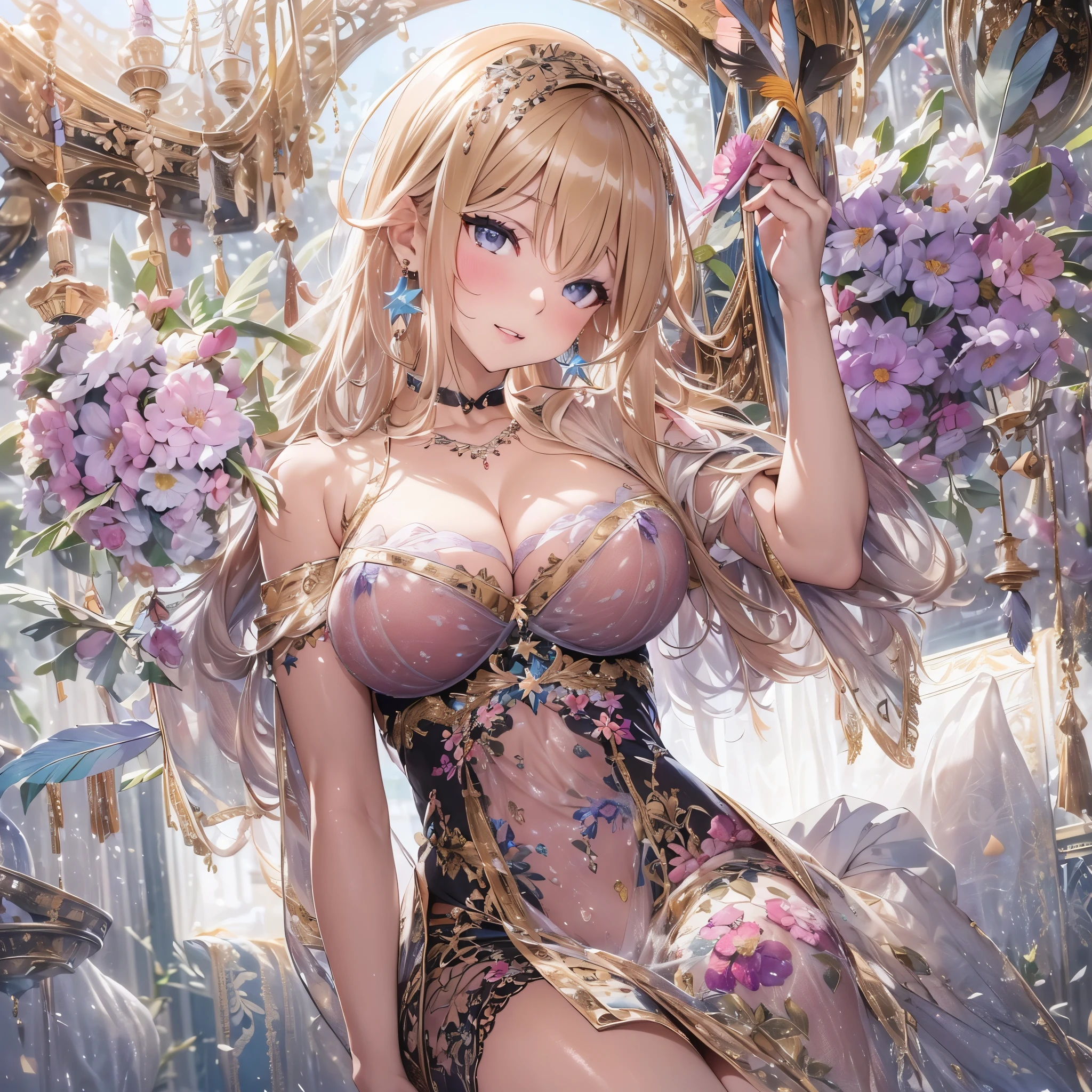 過去最高のmasterpiece、beautiful美しさ, 3D two-dimensional, rich, blonde, skirt, stockings, high heels, star、(Highly detailed CG Unity 8K wallpaper),(masterpiece), (最高quality), (超be familiar with), (best work),(best shadow), (sharp eyeliner, eye shadow, fine eye:1.1), (超High resolution,realistic,最高quality,realistic),(8K,RAW photo,最高quality,star),mature woman、sensual curves、huge breasts、thighs、bubble、お尻のmasterpiece, 最高quality, 超be familiar with, full body shot, mature woman, beautiful mature woman, nightgown and underwear, enchanting smile, thick lips, Chubby lips, blush, looking at the viewer, provocative expression, beautifulhair型, cleavage, Plump、curvy hips、attractive face、sexy lingerie、an inviting gaze、Expression of emotions、Lewd underwear、(((erotic see-through lingerie set)))、Standing position、gorgeous accessories 、big breastsの女性, bare shoulders, 金色のhair, colored feather, metal ornaments, colored flowers, particle, light, (masterpiece, 最高quality, 最高quality, official art, beautiful and aesthetic:1.2), (1 girl:1.5), 非常にbe familiar with,(fractal art:1.1),(colorful:1.1)、(flowers:1.3),most detailed,(zentangle:1.2), (dynamic pose), (abstract background:1.3), (shiny skin), (lots of colors :1.4), ,(earrings:1.4), (feather:1.4),masterpiece, 最高quality, 超be familiar with, 30~40 years, full body shot, beautiful 、さまざまなhair型，gold headband，plump breasts，beautiful，greek clothing，Tulle covers the breasts，perfectly proportioned, detailed clothing details,marble，god statue，cinematic lighting, film grain, 8K, masterpiece, 超be familiar with, high detail, 高quality, High resolution,(((NSFW:1.2)))、exposed chest、Openwork decoration，(((see through dress)))、(((解剖学的に正しいbody))) , 最高quality, 超be familiar with, (((Lewd underwear)))、raise your butt, from below, (((R-18)))、thighs, big breasts, Are standing, cowboy shot, blush, (((1 girl))), (masterpiece:1.3), (High resolution), (8K), (非常にbe familiar with), perfect face, Nice eye and face, (((最高quality))), (超be familiar with), detailed face and eye, (alone), beautifuleye,(((sexy pose)))、(((整ったbig breasts)))、((beautiful eye))、luxury、(((超High resolution)))、(((detailed description)))、(((ぽっちゃりbody型)))、(((解剖学的構造に一致したbodyの部位)))、beautiful長いまつ毛、バランスのとれたbody型,2 feet、Just the right size for your legs and arms、Fishnet tights、glamorous、(((Clear white and black eye)))、lipstick、Sparkling、(Undistorted face, eye, body)、jewelry、gem、(長くカールしたbeautifulまつ毛)、(((バランス良いbeautiful胸)))、(transparent, Exquisite skin:1.2)、(((完璧なglamorousボディー)))、actress face、Super beautiful、Cute smile、Healing beauty、Flower shower、完璧なeye、realistic depiction、Super sexy、glossy、Glamorous、double eyelids、Good dark makeup、makeup、ぼやけていないeye , expensive_quality, expensive_solve, masterpiece*I wore, whitespace, colorful, 1 girl, alone, white_hair, prism hair, [pink|green] eye, gradient eye, multicolored eye, shine eye, shine, Sparkling, shine white particles, Alone、one shot、adorable、Plump、Glossy and exquisite skin、はっきりしたeye鼻立ち、realistic eyes、whiteい肌, real human skin, (be familiar with), oval face, pore, (8K, Raw photo, realistic: 1.4), one girl, (Gentle and Goddess-like Eyes) happiness: 1.2), (lip gloss, eyelash, gross face, 最高quality, 超High resolution, wide lighting, natural shading)、ぼやけていないeye、(((Plump face)))、cute face 、(((つやつやのshine肌)))、eyeの補正