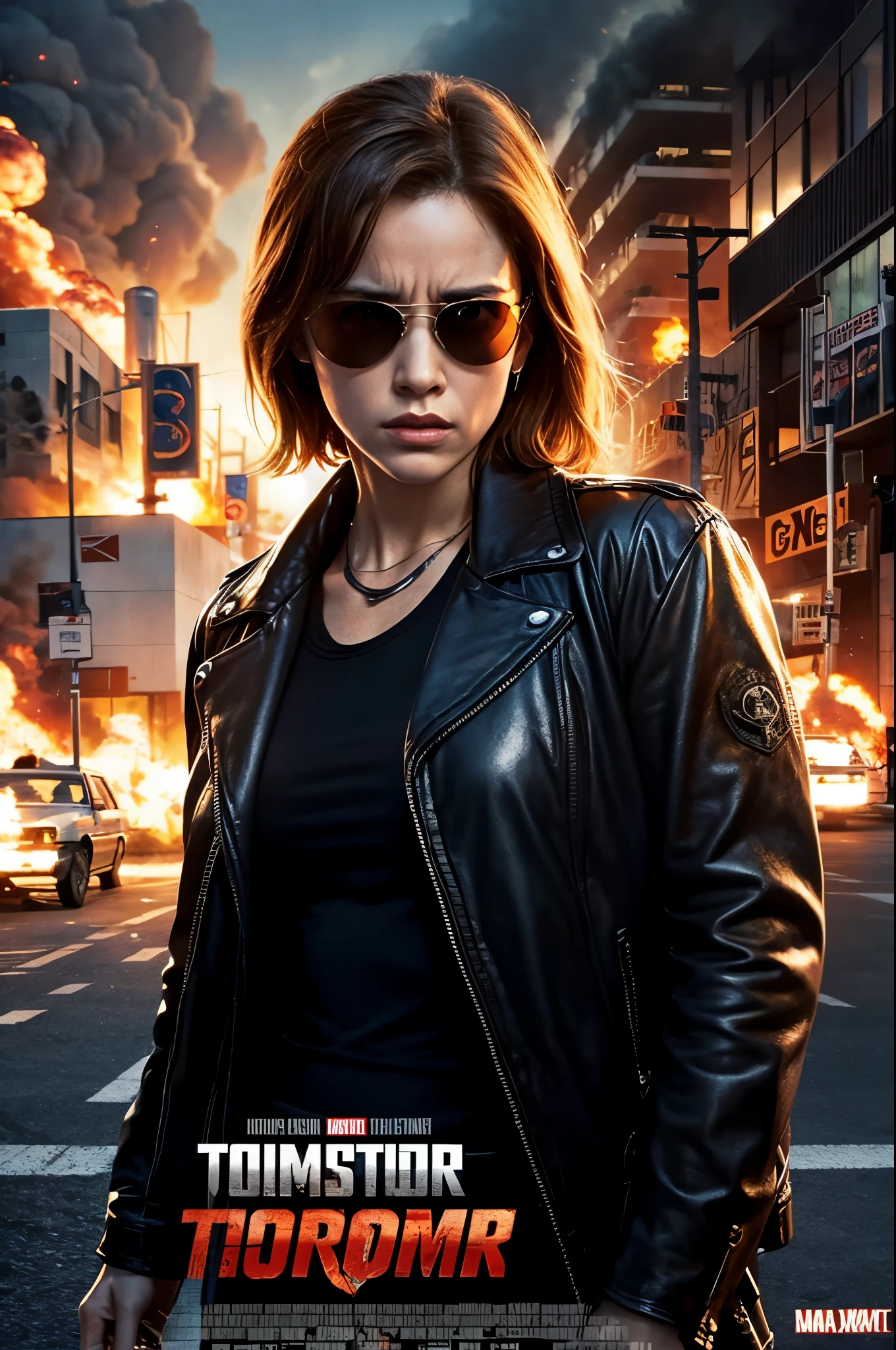 terminator movie poster, explosions, guns, cars, Planes