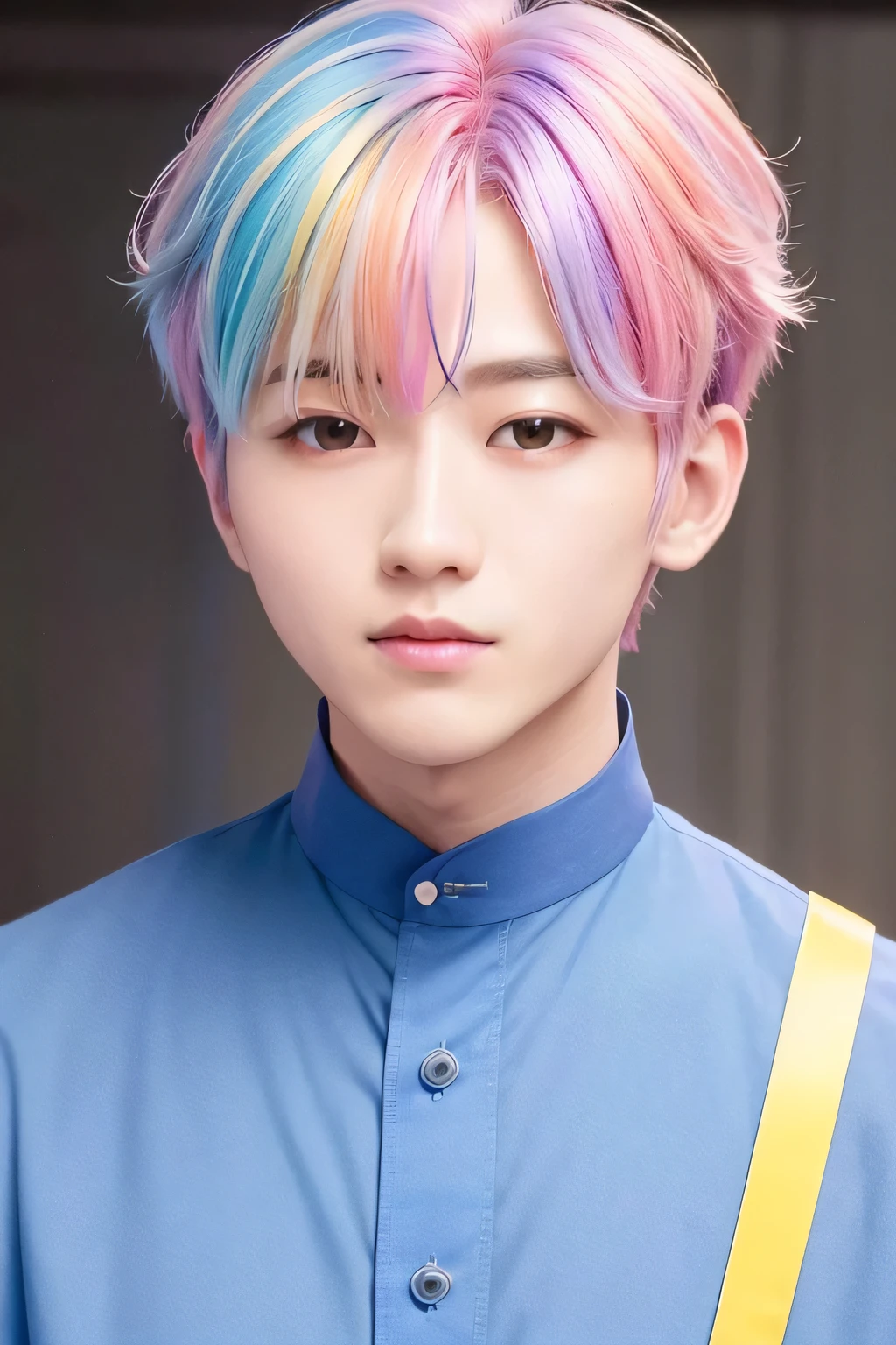 1 person、high quality，masterpiece，8K, (head shot),pastel rainbow colored hair、Chester Court