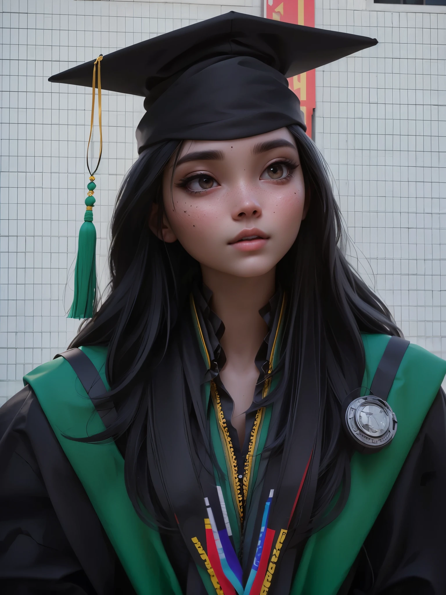 arafed woman in a graduation cap and gown standing in front of a building, wearing an academic gown, graduation photo, post graduate, cindy avelino, discovered photo, last photo, album photo, photo taken in 2 0 2 0, mai anh tran, student, high quality upload, natasha tan maciej kuciara, nivanh chanthara, 8k portrait, detailed intricate fabric texture, (charcoal black theme:1.3), spiral patterns, body freckles, bright, high quality image, masterpiece, detailed hair texture, detailed skin texture, detailed cloth texture, 8k, add fabric details, ultra detailed skin texture, ultra detailed photo, skin pores, cloth details, high skin details, realistic hair details, (8K, RAW photo, best quality, masterpiece:1.2), (realistic, photo-realistic:1.4), ultra-detailed (grainy:0.2)