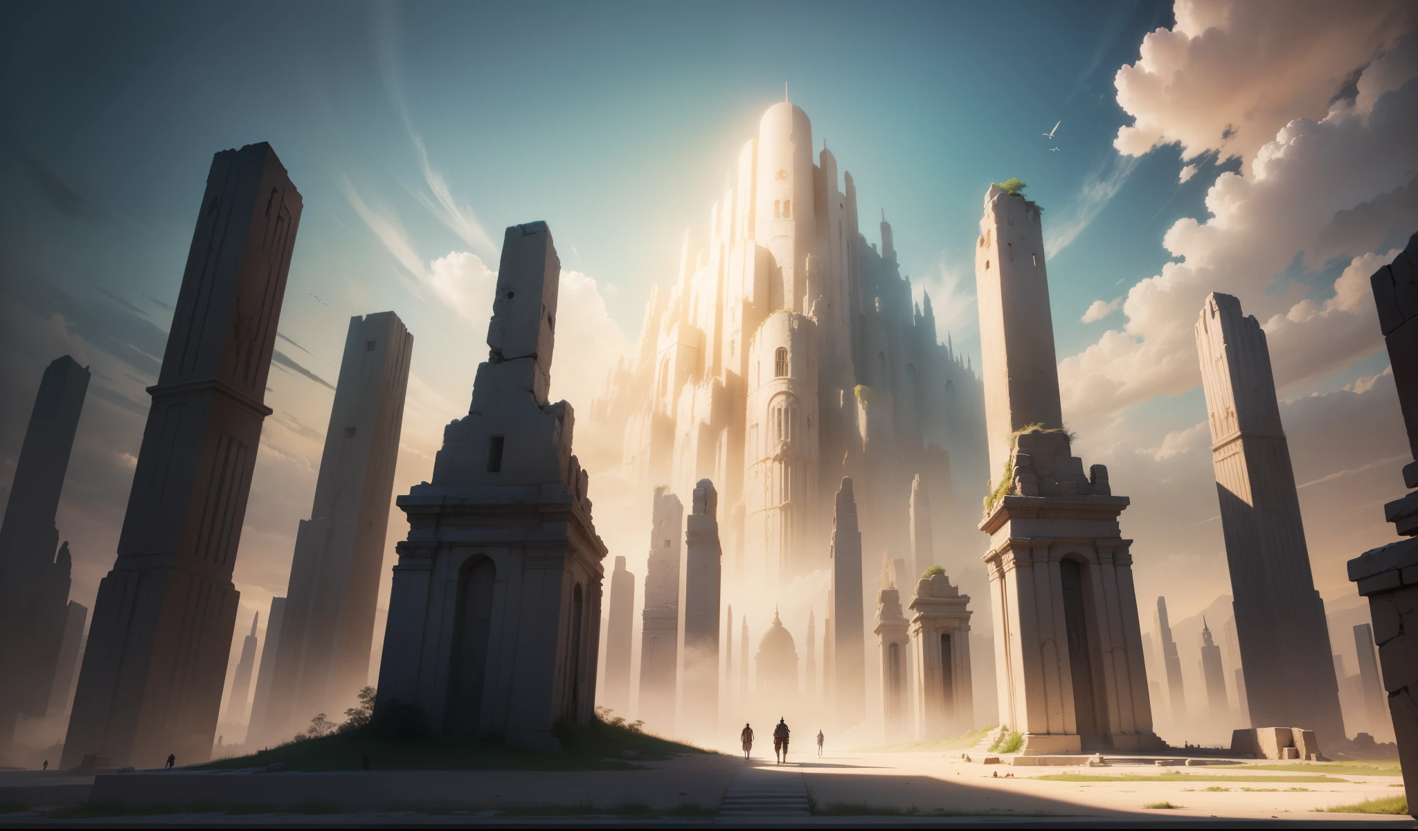 masterpiece, concept art, Wide-angle lens, panoramic,civilization (Ancient Babylon Culture), fantasy theme, 巴比伦civilization,Ur, Sky,Volumetric lighting, global illumination, HD