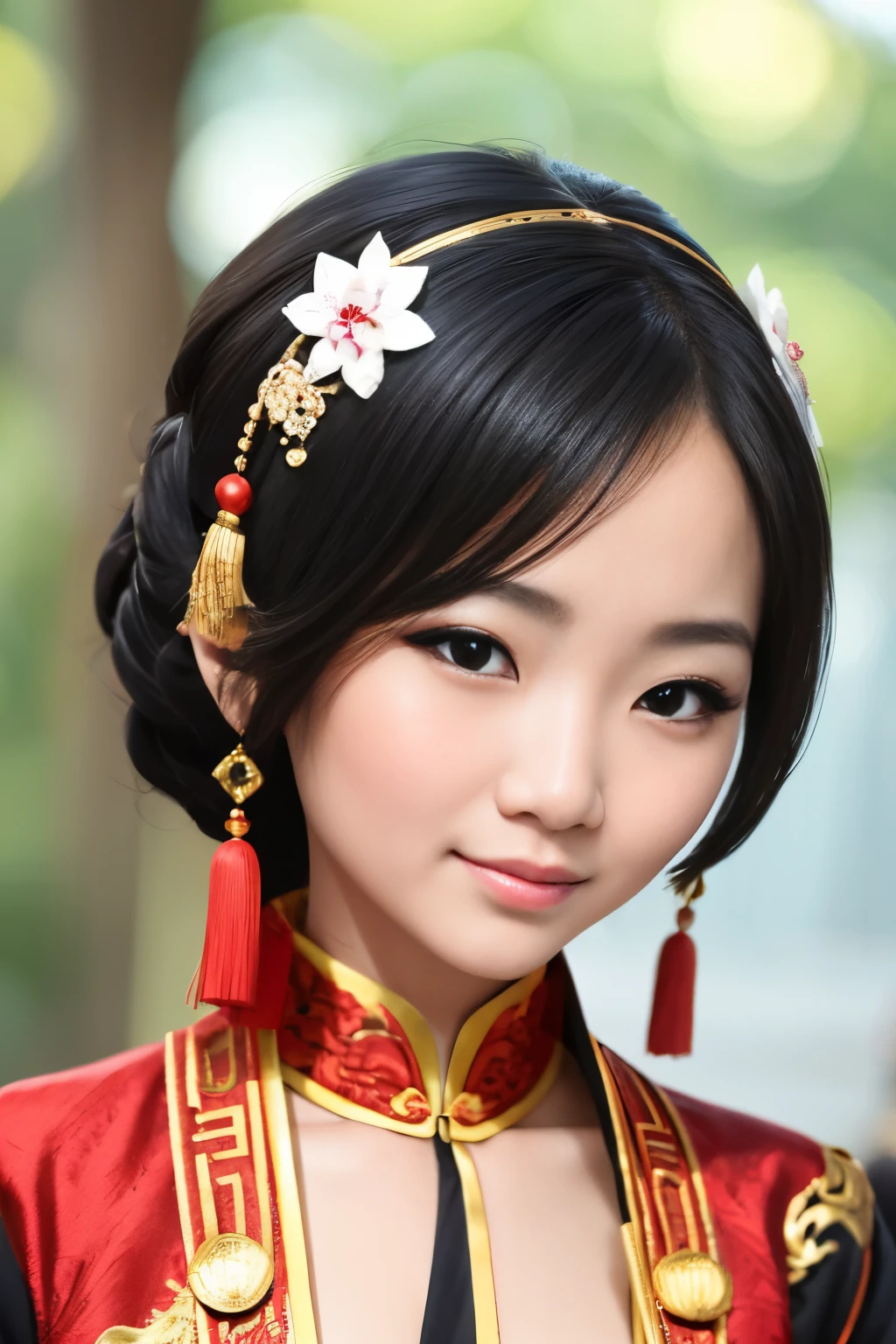 Charming Chinese dancer,face reta,franja,Antecedentes altamente detalhados,Mulher branca bonita com peitos grandes e macios e pele branca. peito enorme: 1.4,Rosto altamente detalhado, Olhos detalhados,