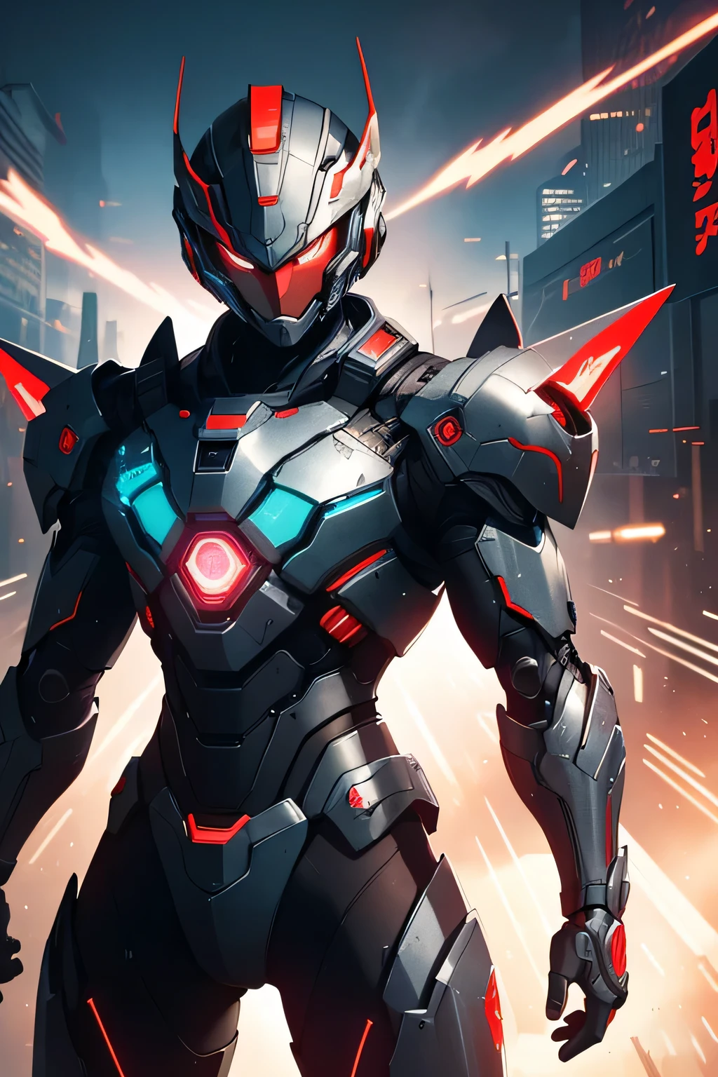melhor qualidade,4k,8k,high resolution,obra de arte:1.2,ultra-detalhado,realista:1.37,ciborgue humano,espada medieval,armadura vermelha semelhante a zero do megaman,indigo portal,artificial intelligence,cyber enhancements,technological advancements,ambiente futurista,Advanced weaponry,metallic texture,dystopian atmosphere,fonte de energia brilhante,emerging from the mist,glittering particles,postura de batalha intensa,bordas afiadas e detalhes intrincados,cores vivas,Sci-fi aesthetics,stunning lighting effects,Cyberpunk influence,silhueta forte,Efeito halo,linhas convergentes,heroic posture,action-packed scene.