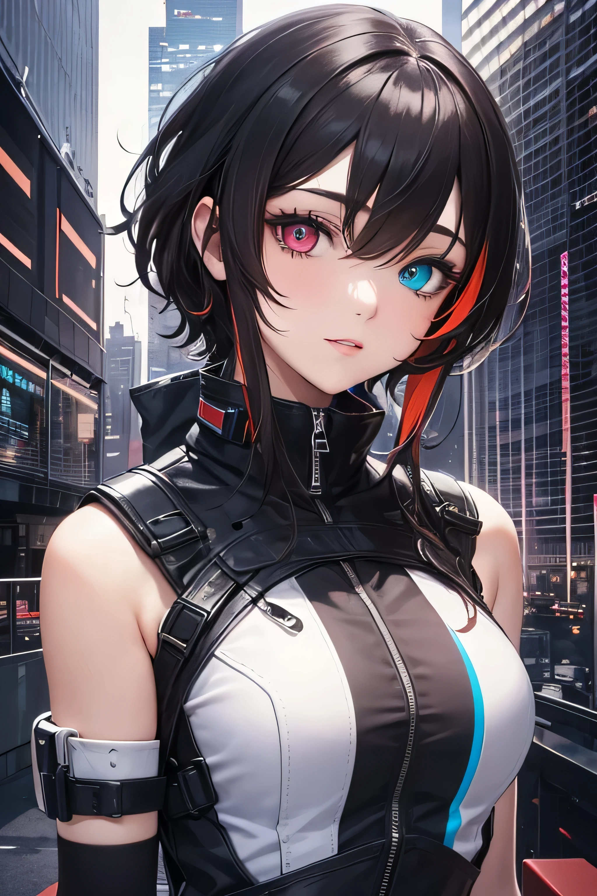 (high quality:1.4), 8k, portrait, colour splash, (cinematic illumination:1.2), sharp focus, in the city, cityscape, lake, red lights, park, abigail, black dress, thighhighs, bracelet, expressionless, looking away <lora:AbigailERLora-05:0.7> <lora:GoodHands-beta2:1>