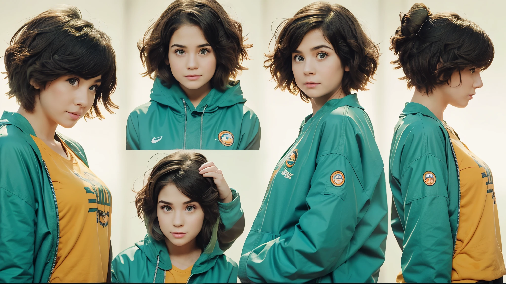 Wear light green Miami Dolphins jacket,short hair,Emoji pack,Cute poses and expressions,disney style,Black strokes,different emotions,8k