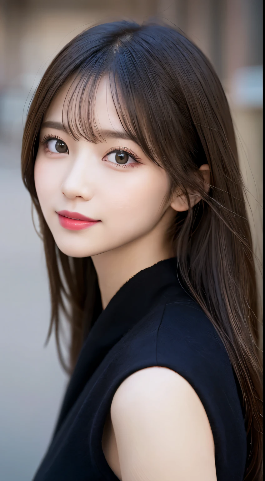 table top, highest quality, shape, Super detailed, finely, High resolution, 8k wallpaper, 完璧なダイナミックな構shape, beautiful and detailed eyes, Tokyo trend winter fashion,straight hair, small breasts, natural color lip, random sexy pose,cute smile,20 year old girl、beautiful and detailed face、perfect and beautiful face,Big eyes、Wear fluffy black outerwear with fur、beautiful detailed face、perfect and beautiful double eyelids、blur the background、perfect and beautiful face、Feminine poses、blur the background、slim face and style、background blur,small face,real photos,full body photo,high heels