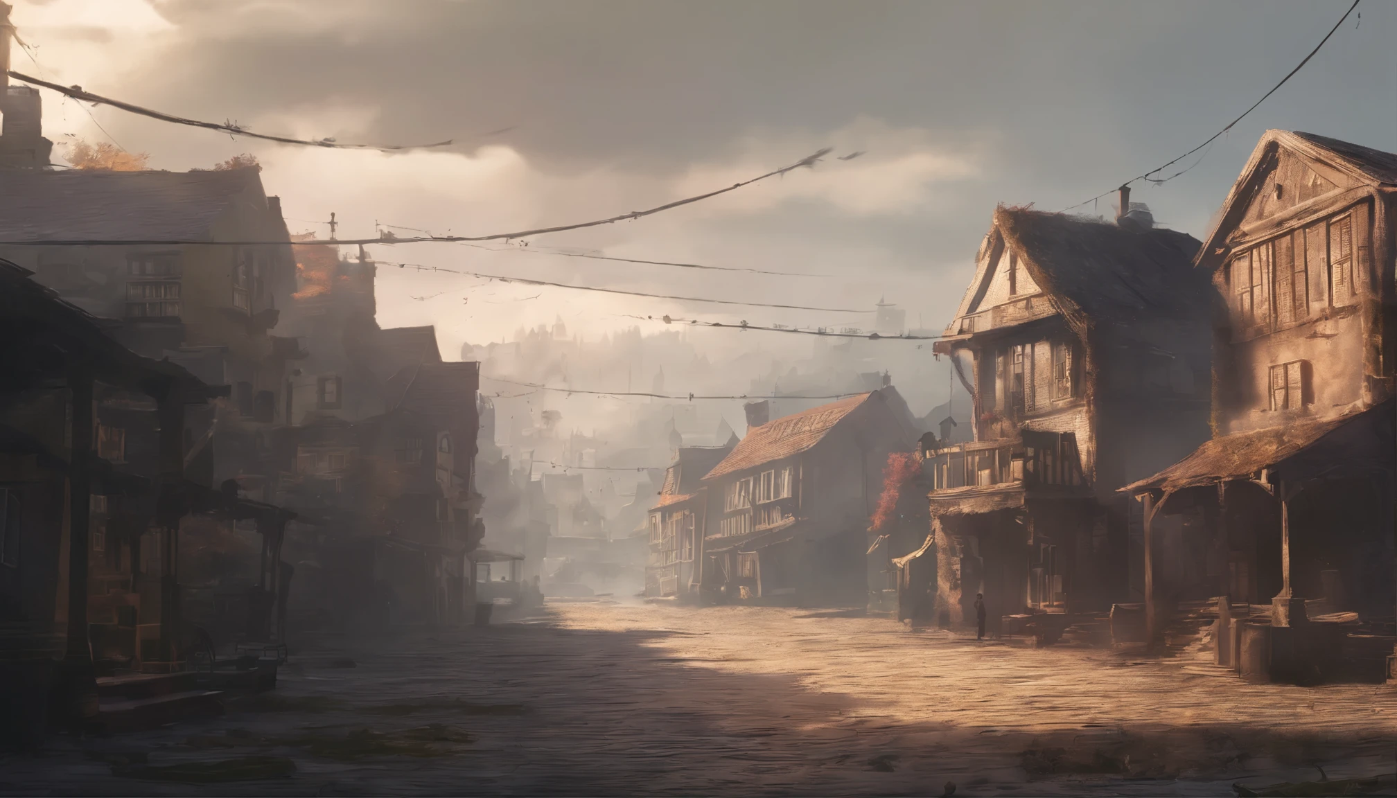 Footage of a quiet town shrouded in mystery. Imagem realista, high resolution, 8k high resolution