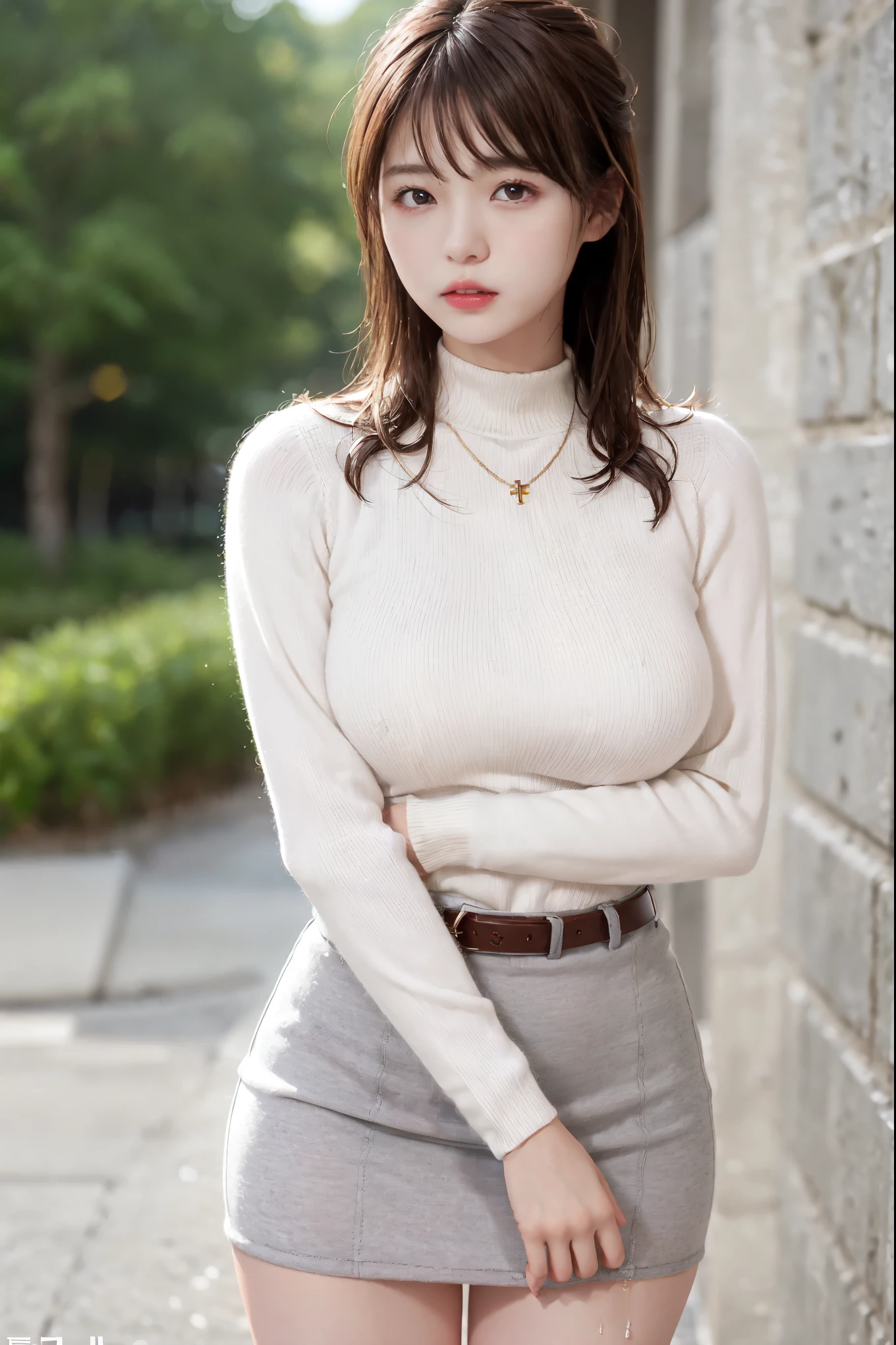 Beautiful girl standing in front of a store in a shopping mall,
(Surreal,High resolution, Very detailed:1.2), (8k), (Beautiful and beautiful eyes, Detailed face:1.2), (highest quality), (Very detailed), (( Mastepiece)),highest quality,Very detailed,
Beautiful woman standing wearing a dark red checked single-breasted blazer ,break, White turtleneck sweater,break,
High-waisted flared jumper skirt with blue belt,Ultra-realistic pantyhose,
Black Medium Bob, Fine and beautiful eyes, Cute face, bust, Big Boss, Fine and beautiful features, Captivating smile,
Age 25, Mature, Realistic drawing art , 
1 female, (Whole Body Ezbian:1.2),(頭からbustへの画像スコープ),