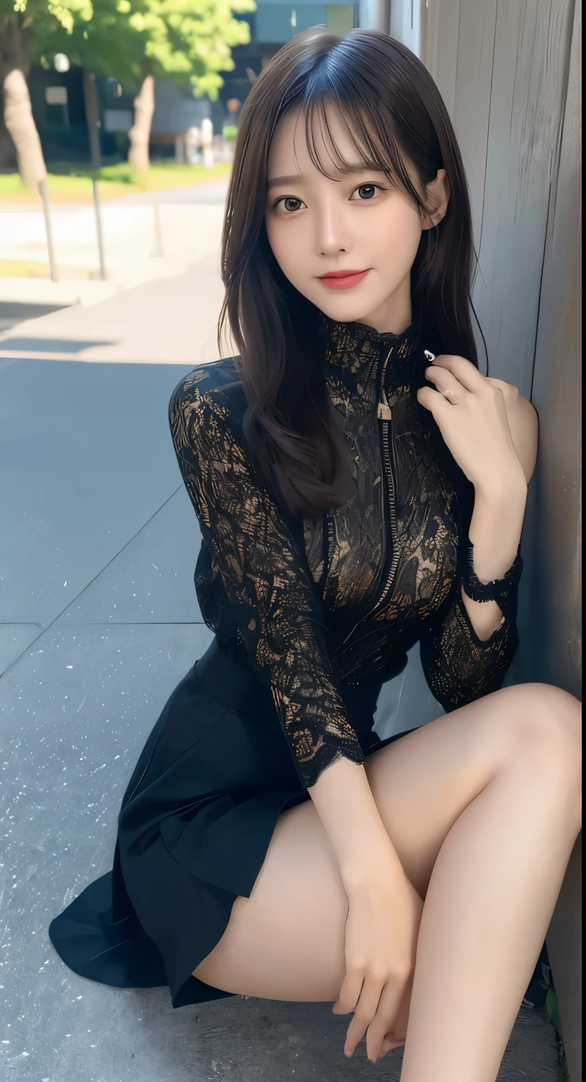 A Chinese woman, 36 years old, short brown hair, black short sleeves, black pleated skirt, black boots --auto --s2