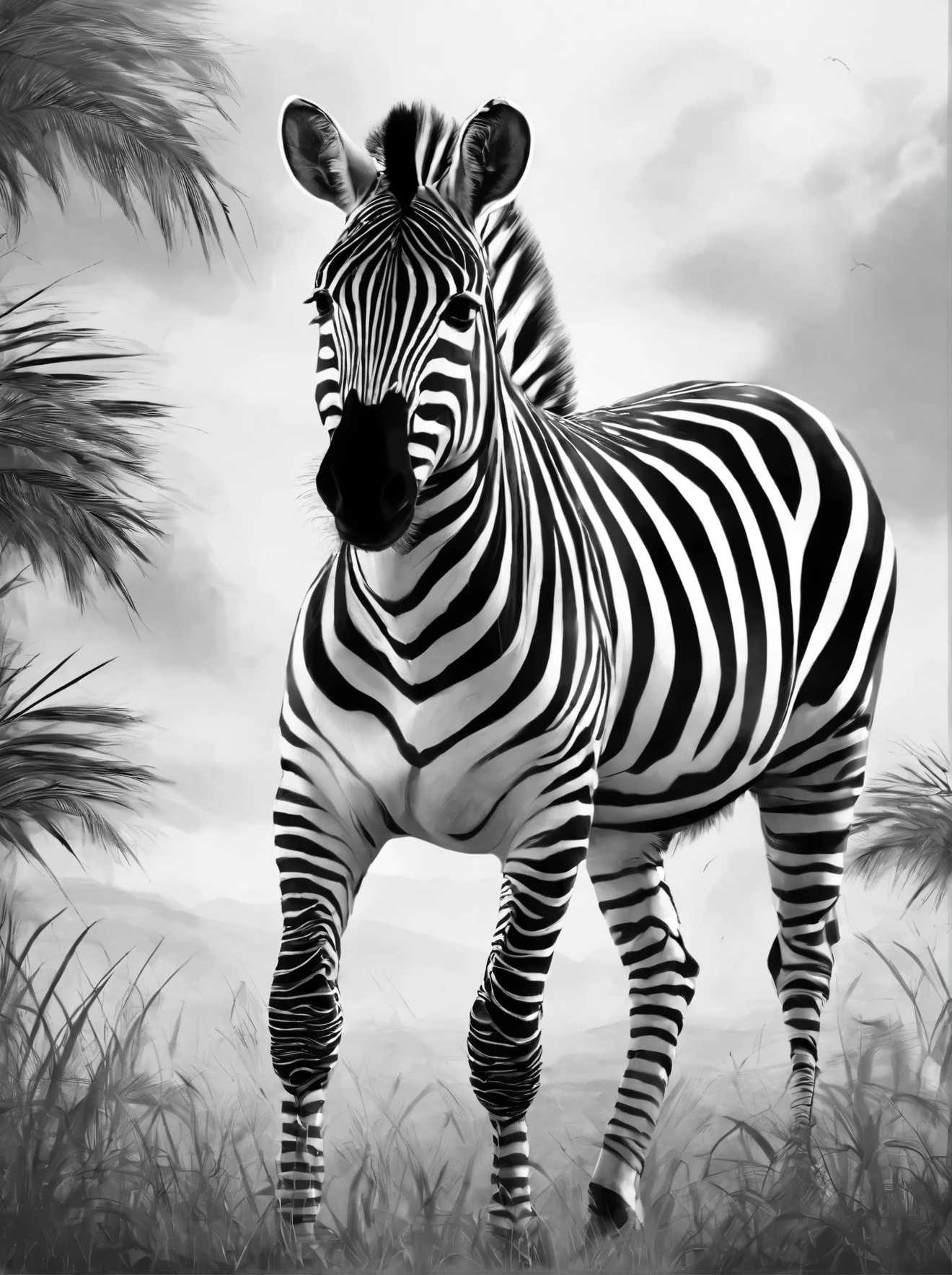 (masterpiece),(best quality),(official art),(Lots of details),A cute zebra,playing on the grassland,quadrupedal,happy,Pixar style illustration,black and white striped hair,very cute,Bonito Advanced Certificate,