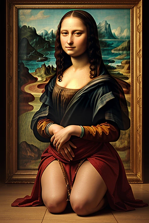 Mona Lisa, full body, 8k, ultra realistic, sharp focus, naked, no cloths, big boobs, wet pussy,