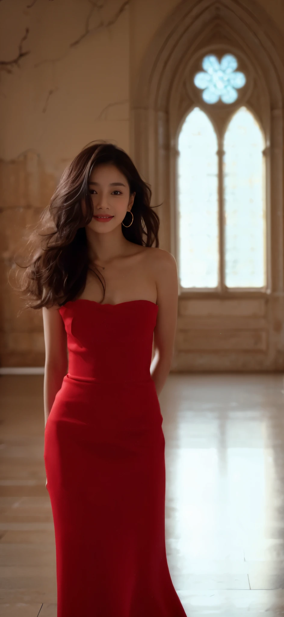 ((Masterpiece, Top image quality, high resolution、alone、shiny skin))(on the table, best quality, actual, super detailed, meticulous, high resolution, 8k wallpaper), Close-up portrait of a beautiful woman, Chariada, smiling, light brown messy hair, Perfect dynamic composition, 美丽meticulous的眼睛, Just like the cover of a fashion magazine, on campus