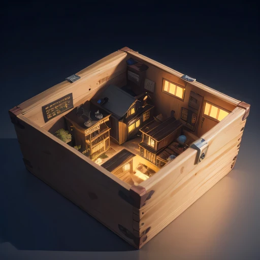 small realistic model, (bifurcation, original photo, best quality, masterpiece:1.4),SteampunkCyberpunk6920 City,(Cyberpunk light:1.3), Mards,horizon (related to land),(in a small nature box:1.3),Isometric, small nature, landscape on foundation,landscape,