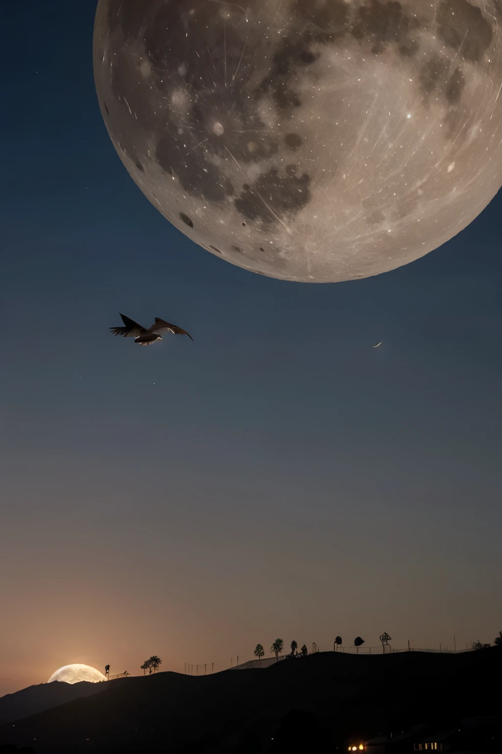 Birds are flying past the full moon in los angeles usa