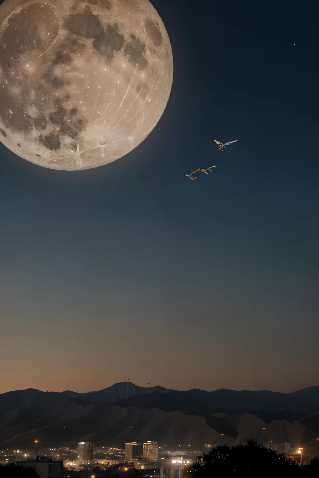 Birds are flying past the full moon in los angeles usa