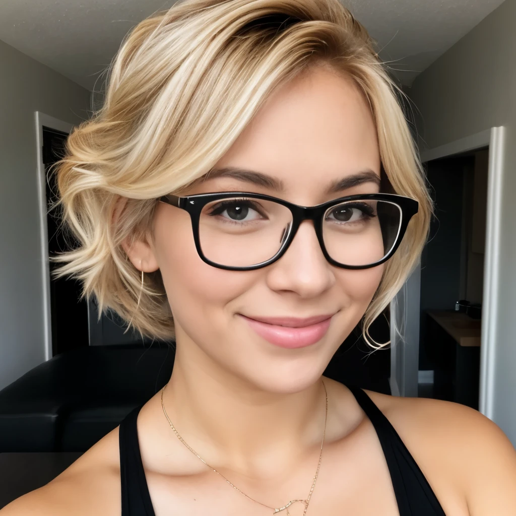 A blonde nerd with glasses woman