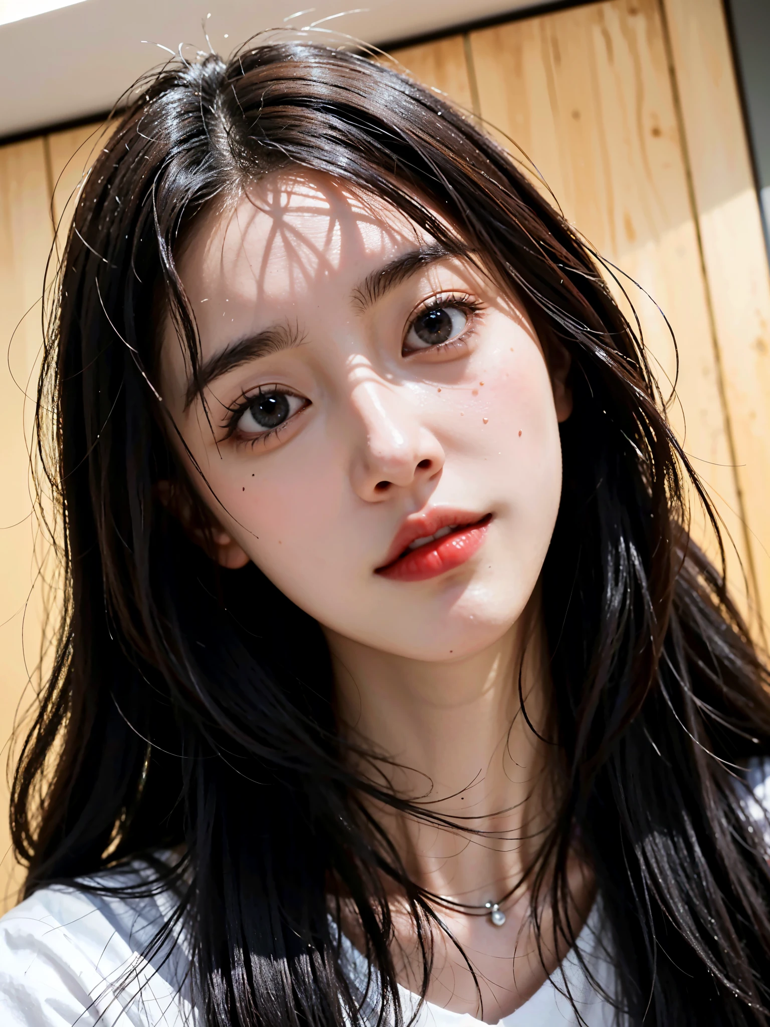alafed asian women，Long black hair and white shirt, Tzuyu from Twice, Urzans, Young cute korean face, Has a cute and delicate face, Shin Jinying, Minami Zaiwa, Young cute asian face, girl cute and delicate face, xintong chen, Chiho, 8K selfie photo, sakimicchan