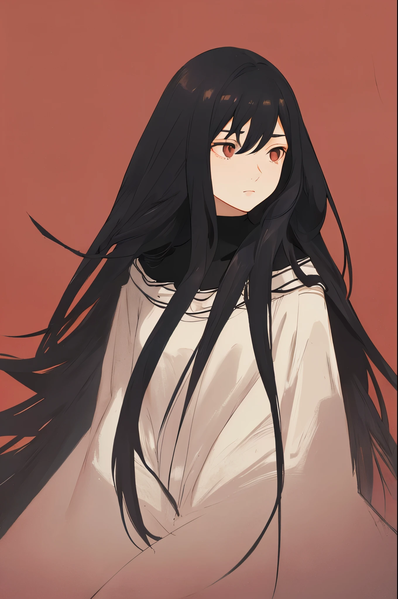 a 20 yo woman,long hair,dark theme, soothing tone, pastel colors, high contrast, (natural skin texture, Surrealism, soft light, sharp),red background,simple background,