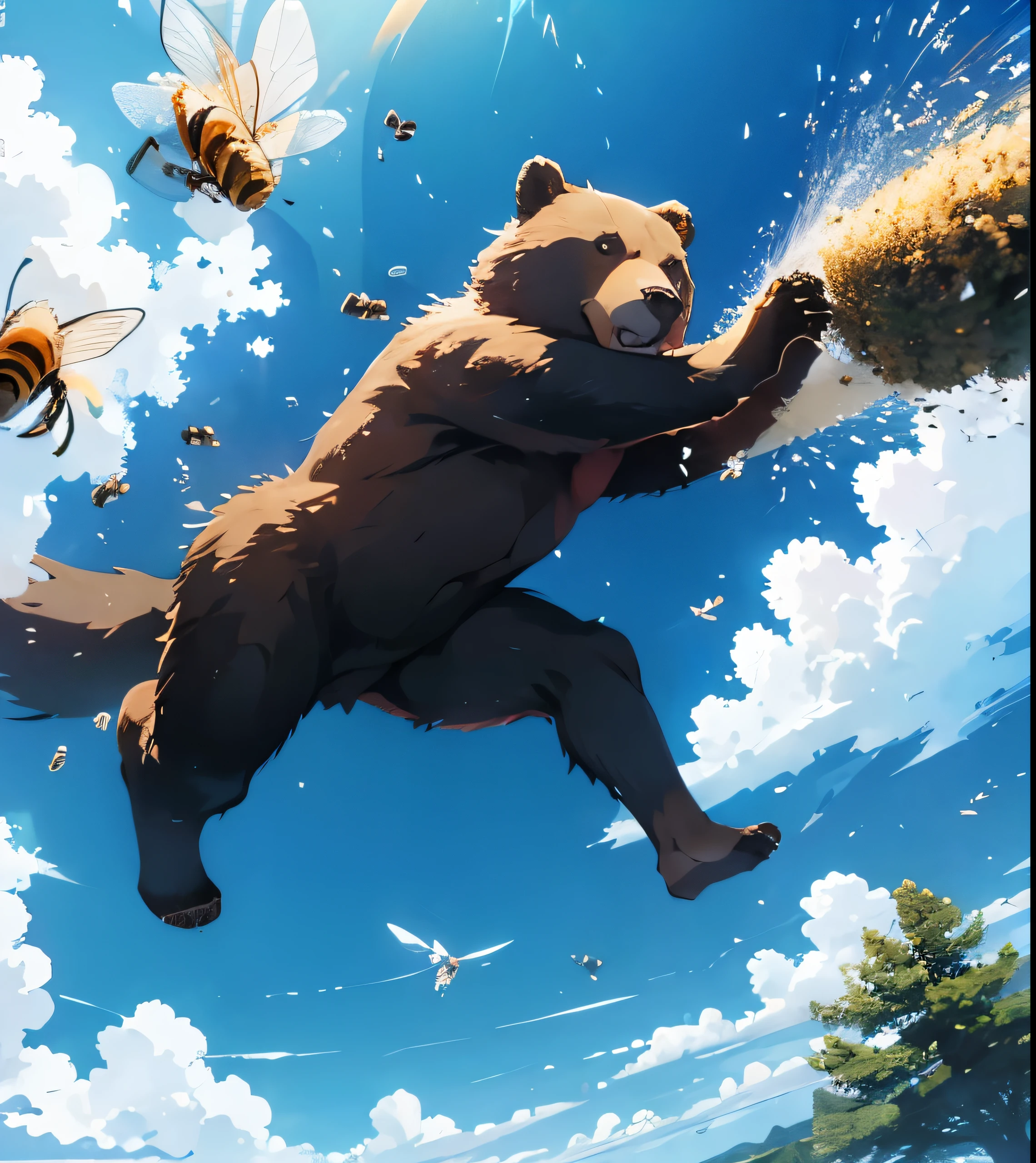 Bear chased by bees、right angle