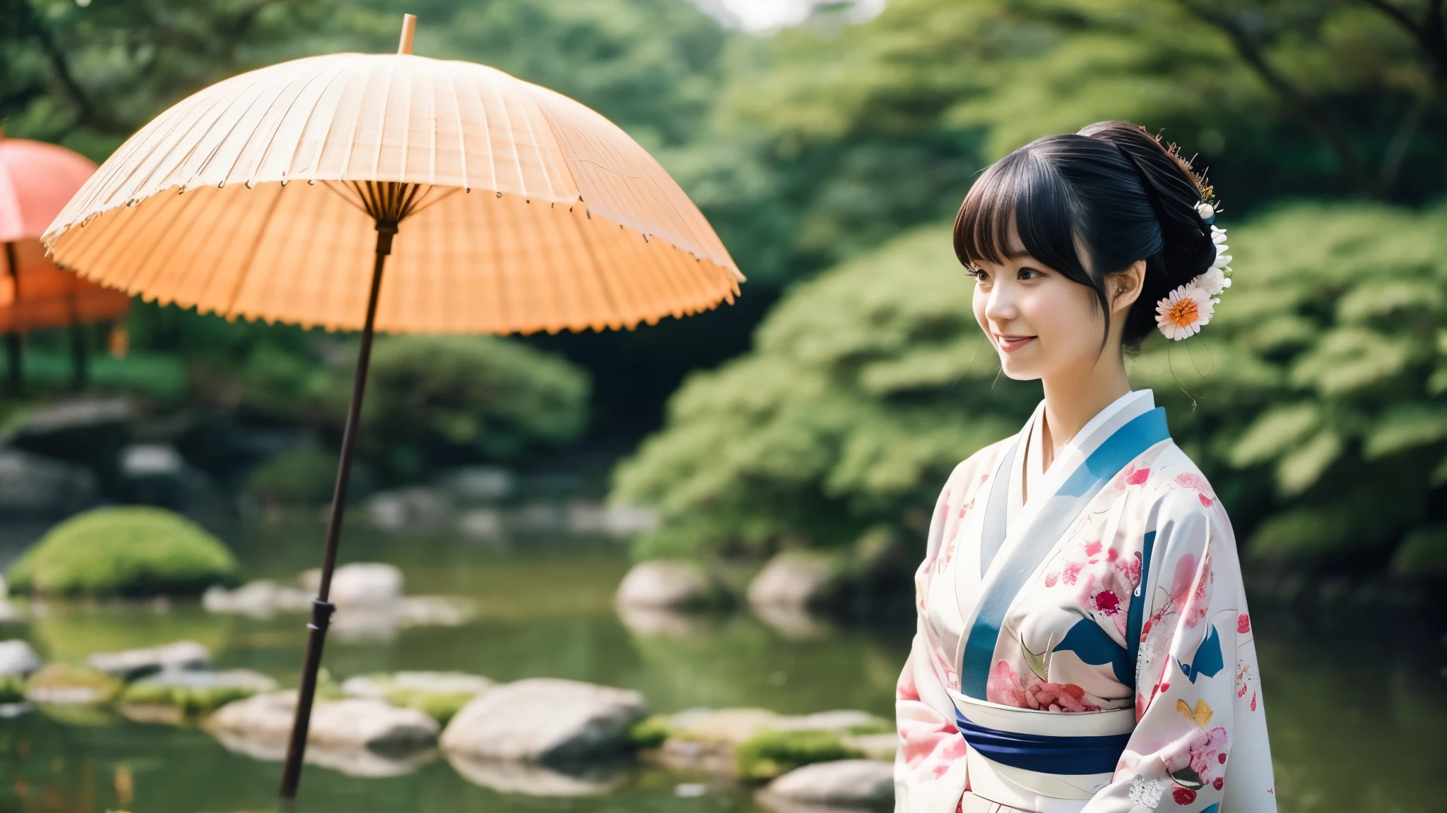 23 years old woman, related with flowers, A Japanese woman in a kimono, classy, 着物を着ている, elegant woman, wearing a Kimono, beautiful,Japan,nostalgia,