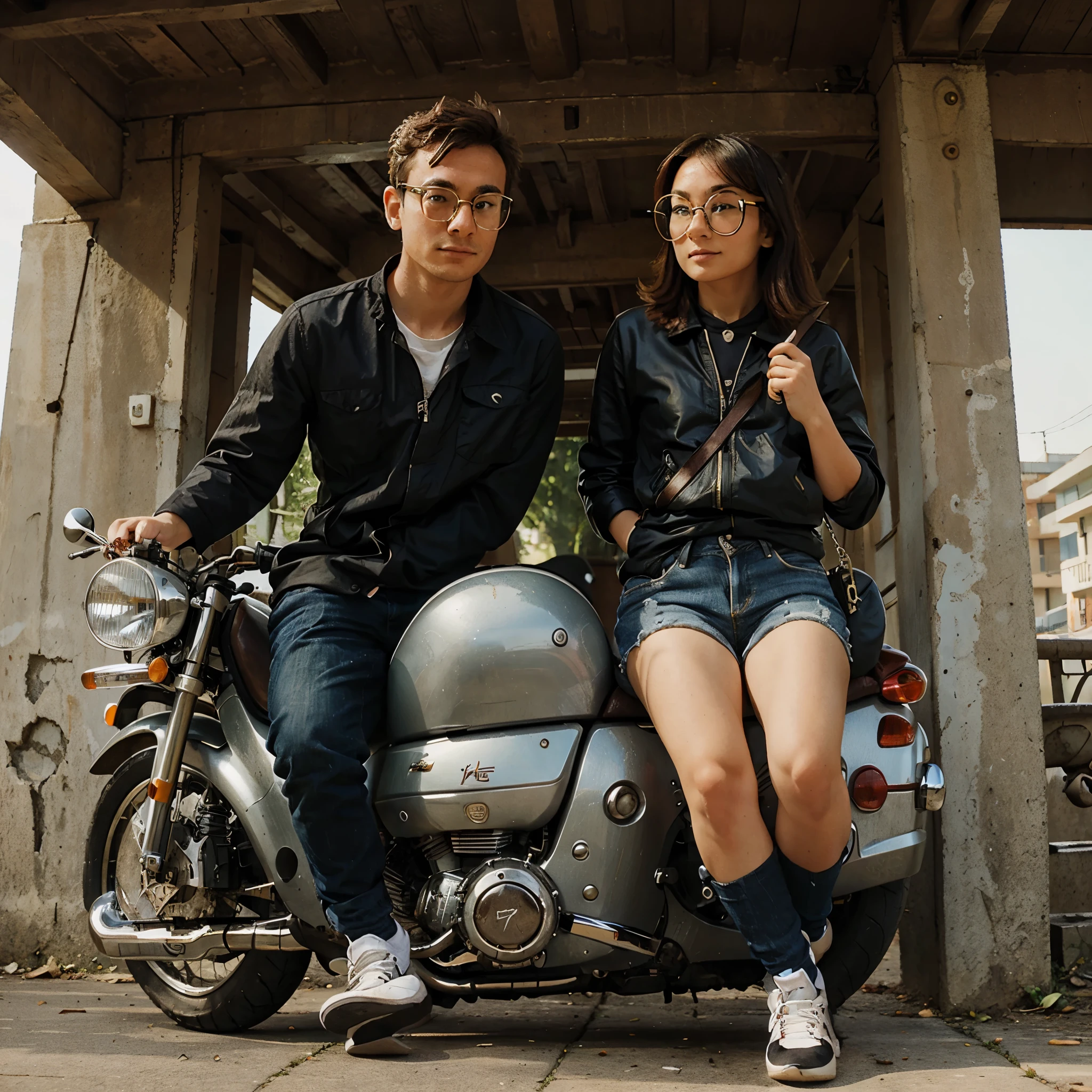 stylish wearing glasses while riding a big motorbik