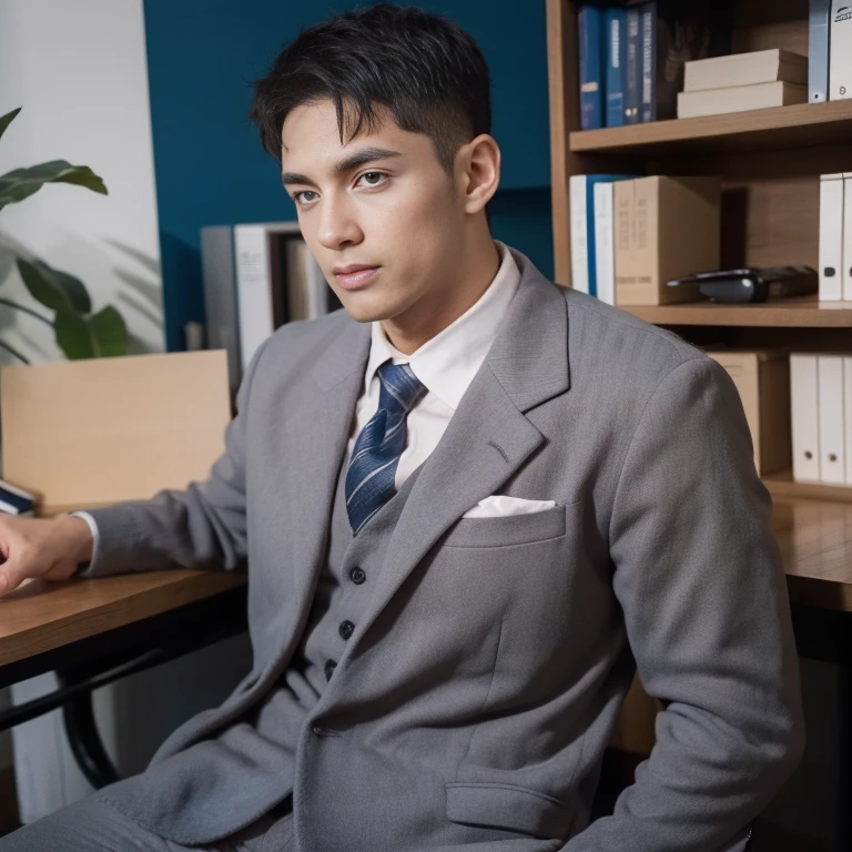 office man ,, handsome , sitting. office , suit , fitness
