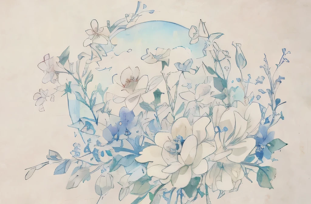 high resolution,background white,（flower）,There is nothing in the space in the middle, and flower petals are scattered around it.,An illustration,There are no people,There are no people