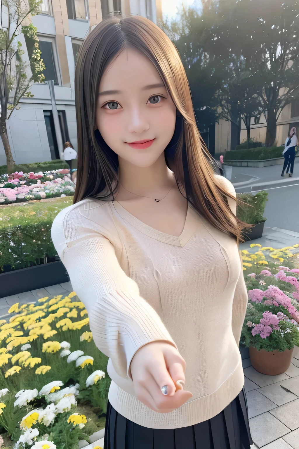 

pieces fly、masterpiece、highest quality、Super detailed、High resolution、High resolution、8K portrait、unity 8k wallpaper、Detailed CG、unity 8k wallpaper、Detailed CGユニティ8kの壁紙、realistic、real person、portrait photography、shiny skin、(16 years old)、(cute:1.2)、High resolution、beautiful clear eyes、very detailed explanation、delicate face、nice lips、thin waist、thin legs、1 girl、(knit sweater:1.2)、(pleated skirt:1.2)、(flat chest:1.4)、((Self snap:1.4))、(smile:1.2)、(garden:1.2)