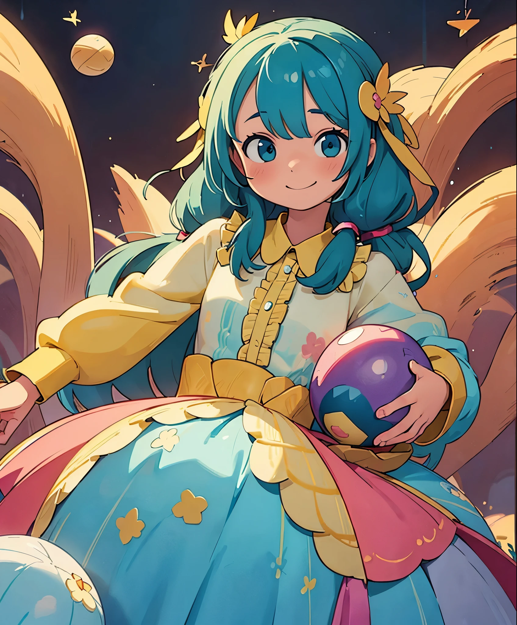 (masterpiece、highest quality、highest quality、official art、beautiful beautiful:1.2)、(1 girl:1.3)Hatsune Miku、beautiful breasts、twin tails、adorable smile、very detailed、(fractal art:1.1)、(colorfulな:1.1), sparkling eyes, golden ratio face, liquid from another world, watercolor, pastel colour, bright colors, Whimsical, colorful, sharp focus, High resolution, small details, ((Layered Tiered Puffy Long Sleeve Ball Gown)), ((round eyes)), rainbow colored bubbles, fantasy background、See-Through Phoenix Leotard