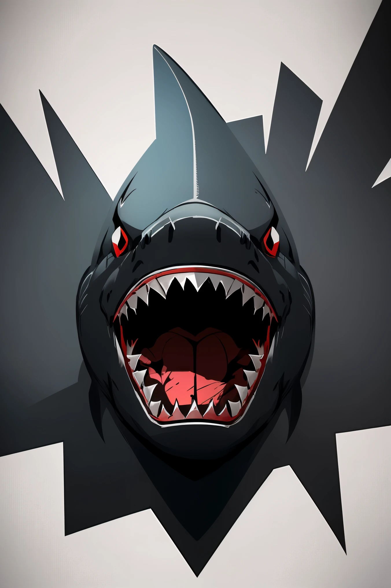 /imagine prompt: shark illustration for a sticker with a black background, in bold outline style, jagged edges, trashcore, light shading --v 5.2