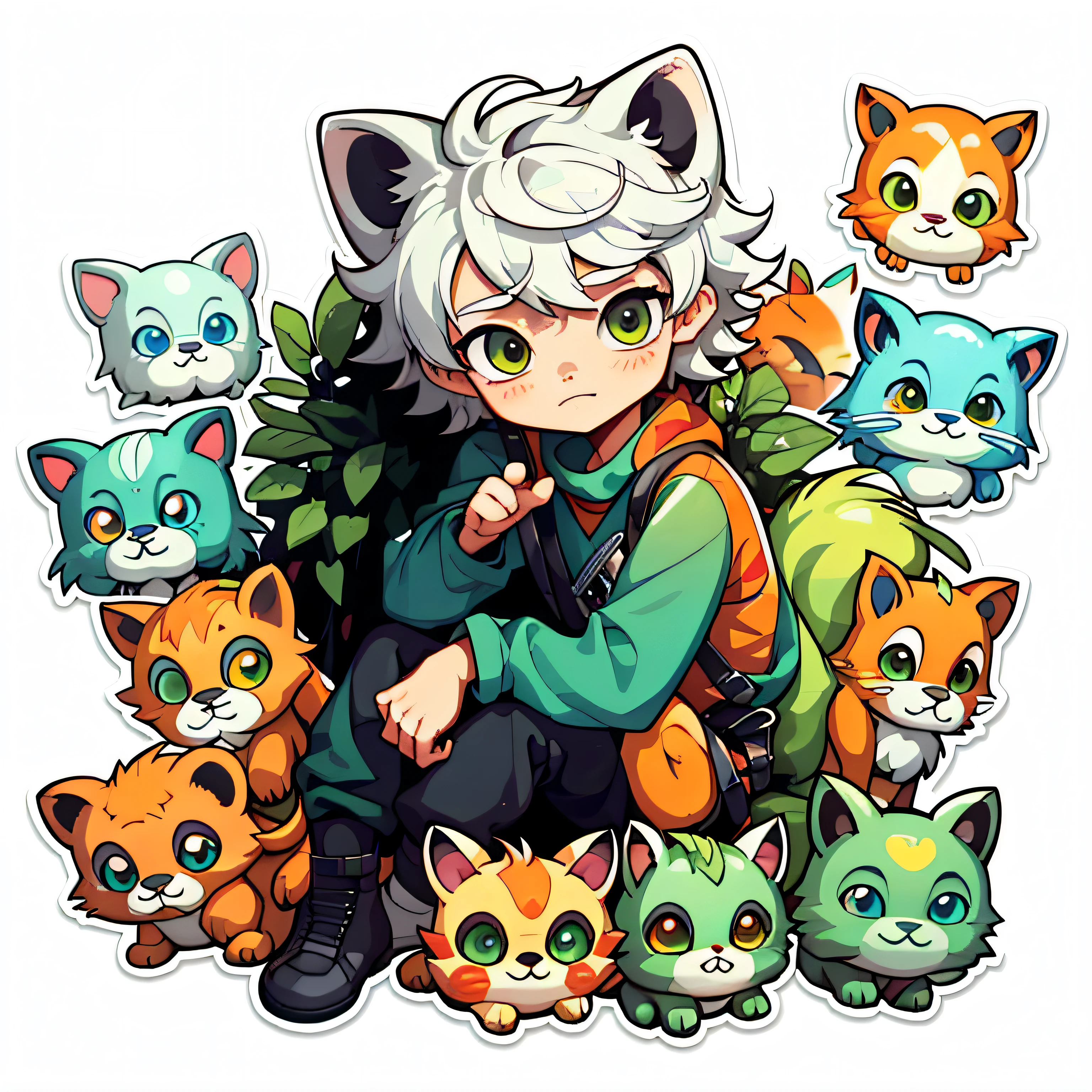 facial expression,Little lion\(biology\),horny boy,simple background,Cartoon Cute,full body lesbian,green eyes,silver hair