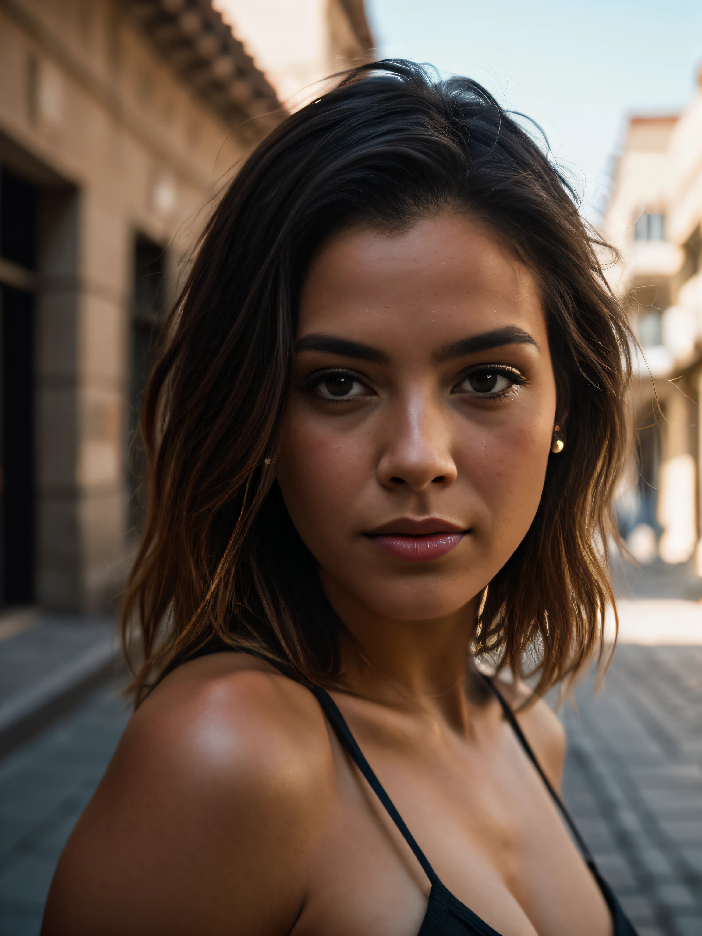 Linda mulher Ruiva bonita, 30 anos. (Plano geral), (andando numa rua deserta), (caminhando), cabelos curtos, pele detalhada e com pintas, abdome, fotografia realista, fotografia, (cintura perfeita), obra-prima, realista, Realismo, Rendering, Alto contraste, digital art realistic photography trend in Artstation 8k HD realistic high definition detailed, detalhado, textura da pele, hiper detalhado, textura de pele realista, (Background, in a historic city, cidade antiga), melhor qualidade, ultra high-resolution, (fotografiarrealista: 1.4),, high resolution, detalhado, fotografia crua, Sharp, by Lee Jeffries Nikon D850 film Stock Photography 4 Kodak Portra 400 camera F1.6 Lens Rich Colors Hyper Realistic Texture Dramatic Lighting Trend Unrealengine on ArtStation Cinestill 800,