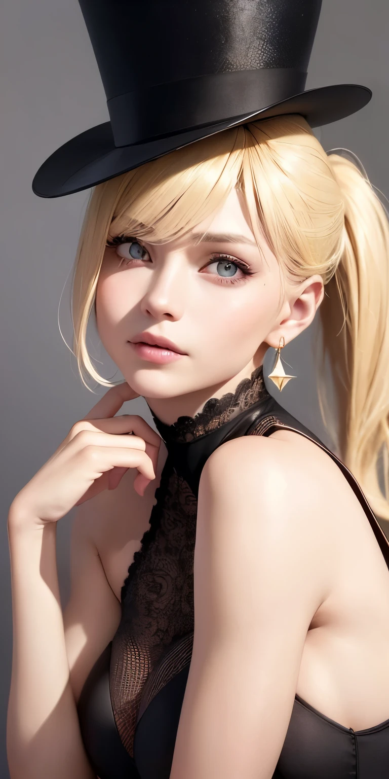 one person１８Beautiful woman of age、Moisturizing and beautiful eyes、ciri、picture、oval jaw、delicate features、beautiful expression、beautiful blonde hair、long bangs、long ponytail、Blue eyes with a beautiful glow、LDS Art,Fashion model 25 years old、[[[[Close-up]]]]、[[[[chest]]]]、[[[[head]]]]、[[[[shoulder]]]]、perfect eyes、Perfect iris、perfect lips、perfect teeth、perfect skin、soft front light、glow、HDR、(calm color 1.2),a close up of a woman wearing a Light Green hat and earrings, sleek dark fur, Light Green Fur, Russian style, very beautiful fur, fine fur, Dasha Taran, dark fur, Fur details, top hat, Anastasia Ovchinnikova, Light Green hat, synthetic fur, Elena Belova, wearing a top hat, Julia Gorokhova,Beautiful maturation, ((slim, )), photographrealistic, photograph, masterpiece, realistic, realism, photographrealism, high contrast, photographrealistic digital art trending on 
Artstation 8k HD high definition be familiar with realistic, be familiar with, skin texture, hyper be familiar with, realistic skin texture, armature, highest quality, 超High resolution, (photographrealistic:1.4),, High resolution, be familiar with, raw photograph, Shapuri, by lee jeffries nikon d850 film stock photographgraph 4 kodak portra 400 camera f1.6 lens rich colors hyper realistic lifelike texture dramatic lighting unrealengine trending on artstation cinestill 800,(masterpiece, highest quality, photorealistic, High resolution, photograph, :1.3), Close-upショット, sharp focus, (1 girl, european girl, Featured models), realistic skin, (slimな体型), Platinum-colored side sweep shorthair, highly detailed hair, delicate face, glossy lips,