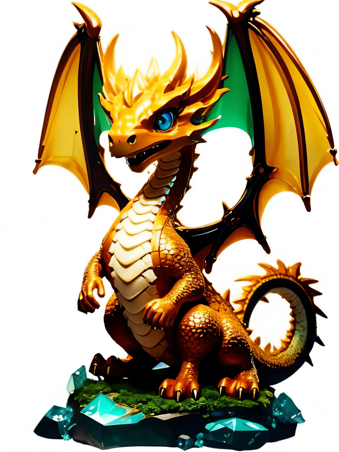 (masterpiece, best quality:1.2), dragon, alone,whole body,flower,blue eyes,crystal,no humans,wing,open mouth