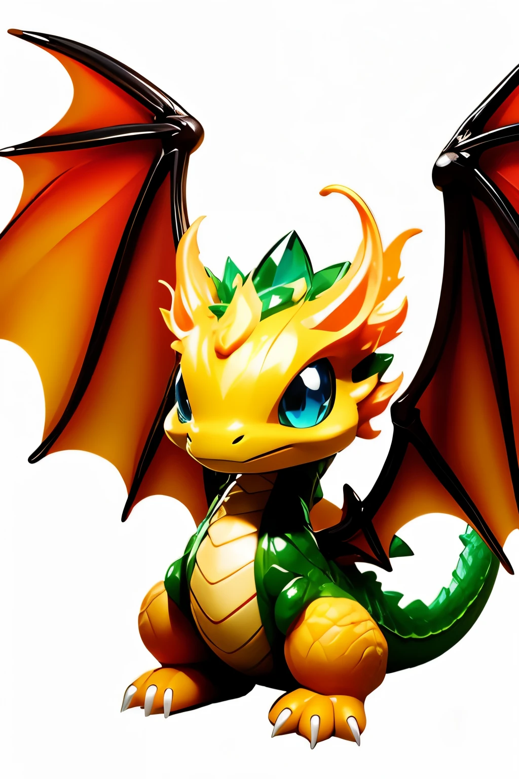 chibi,(masterpiece, best quality:1.2), Crystal Dragon, alone,flame,Dragon Wings,White background,Pokemon \(biology\)